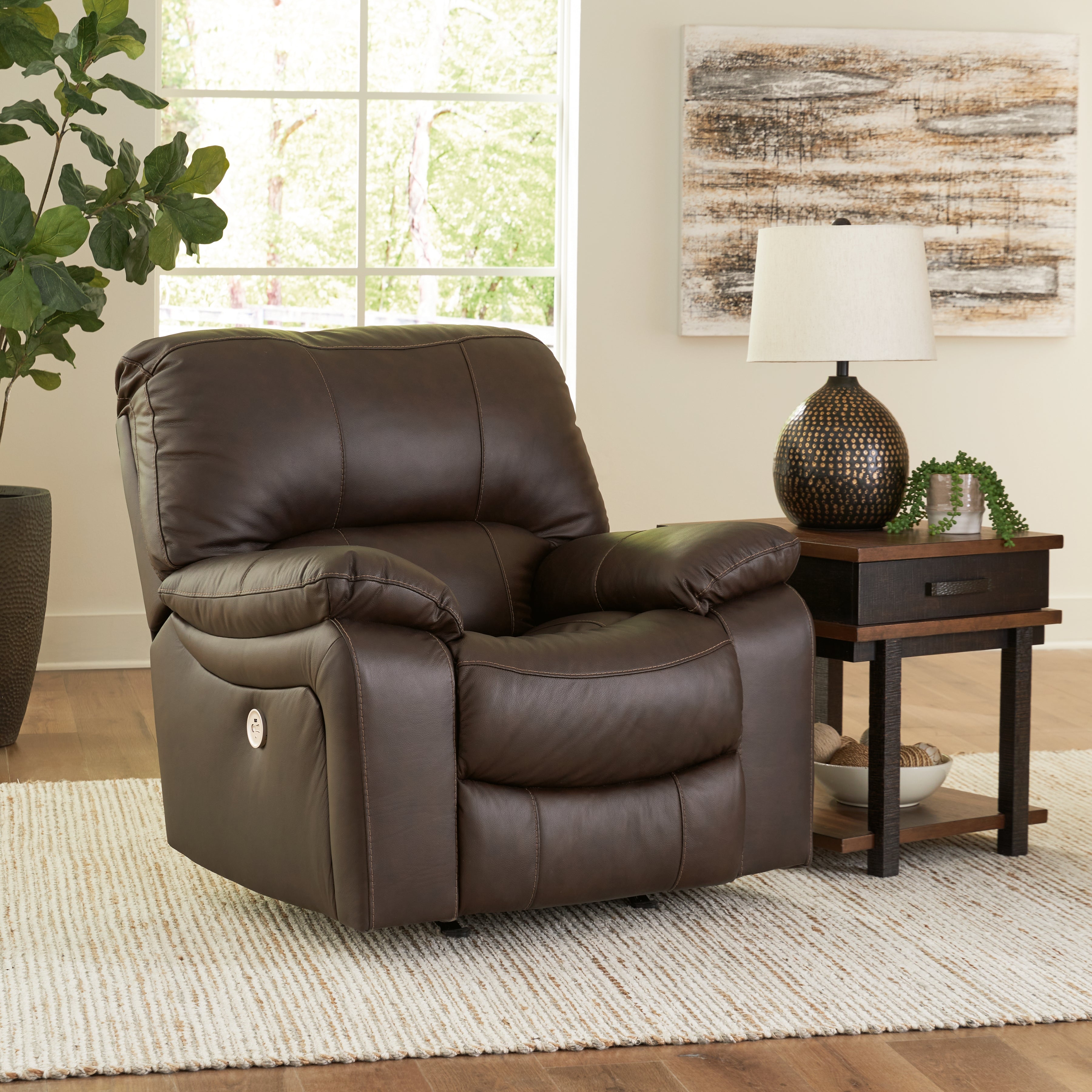 Tampa Furniture Outlet Lutz - Ashley Furniture - Leesworth Living Room - Power Rocker Recliner / Dark Brown - U4380898