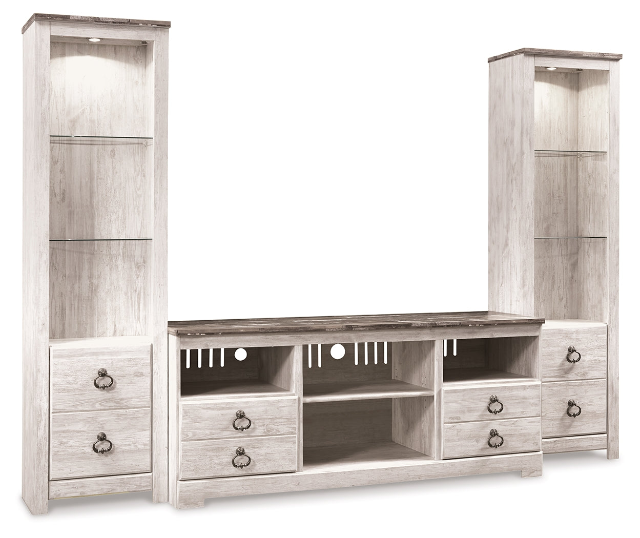 Tampa Furniture Outlet Lutz - Ashley Furniture - Willowton 3-Piece Entertainment Center - 3-Piece Entertainment Center / Whitewash - W267W16