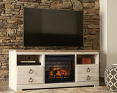 Tampa Furniture Outlet Lutz - Ashley Furniture - Willowton 64" TV Stand with Electric Fireplace - 64" TV Stand with Electric Fireplace / Whitewash - W267W8