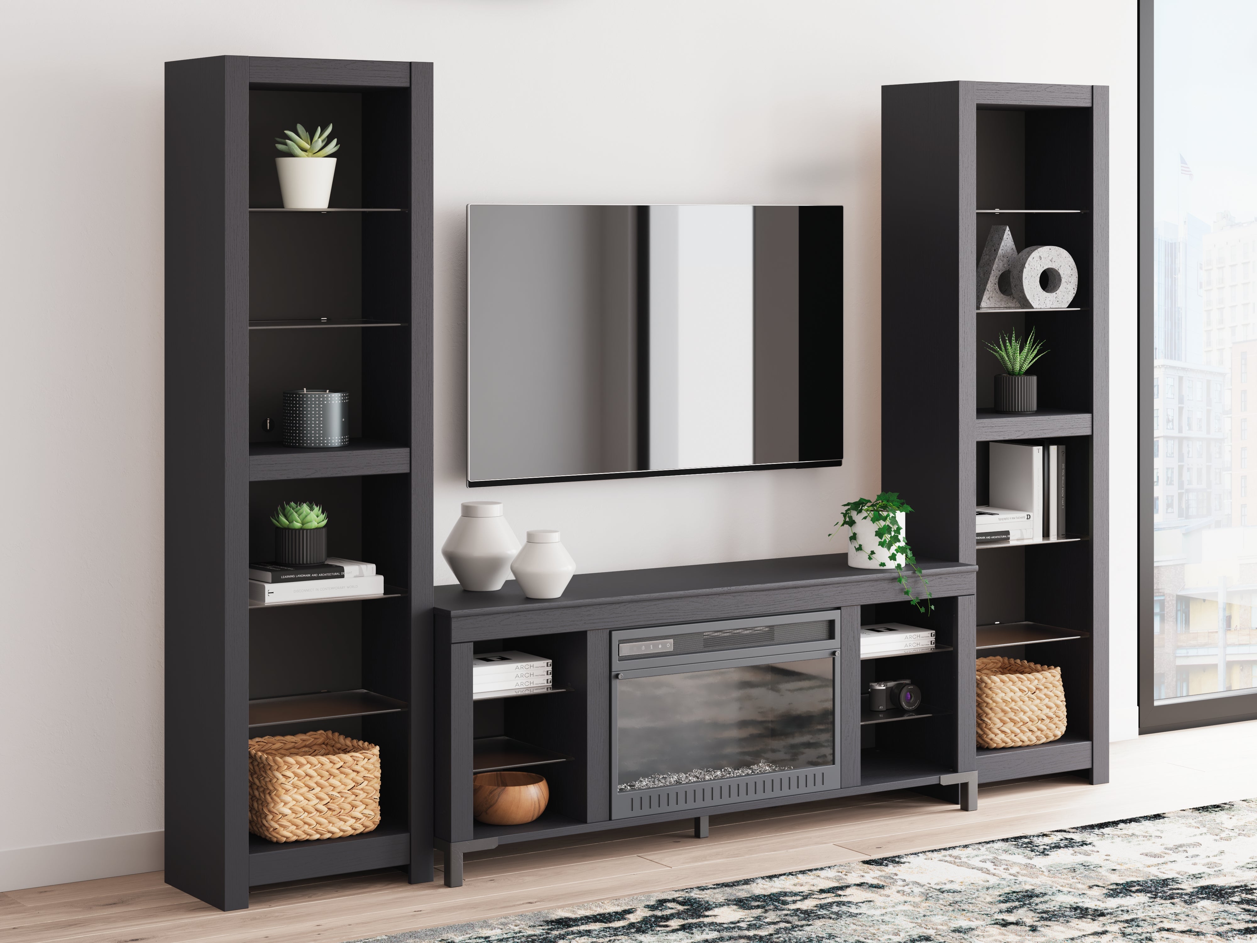 Tampa Furniture Outlet Lutz - Ashley Furniture - Cayberry 3-Piece Entertainment Center with Electric Fireplace - 3-Piece Entertainment Center with Electric Fireplace / Black - W2721W2