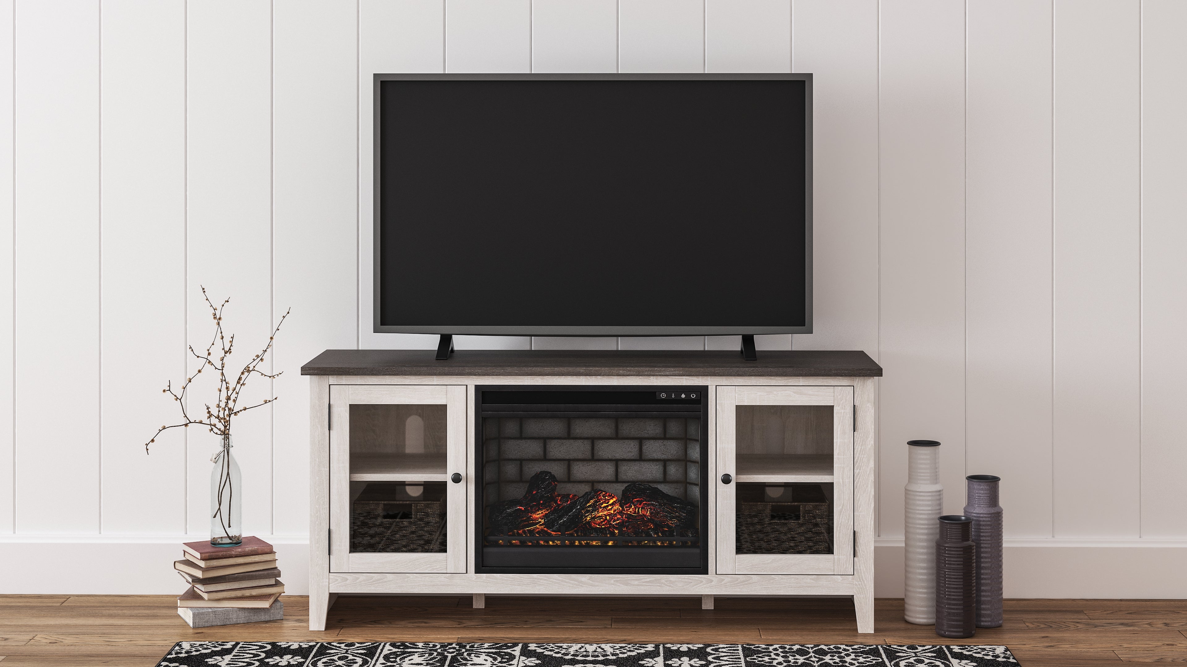 Tampa Furniture Outlet Lutz - Ashley Furniture - Dorrinson 60" TV Stand with Electric Fireplace - 60" TV Stand with Electric Fireplace / Two-tone - W287W3