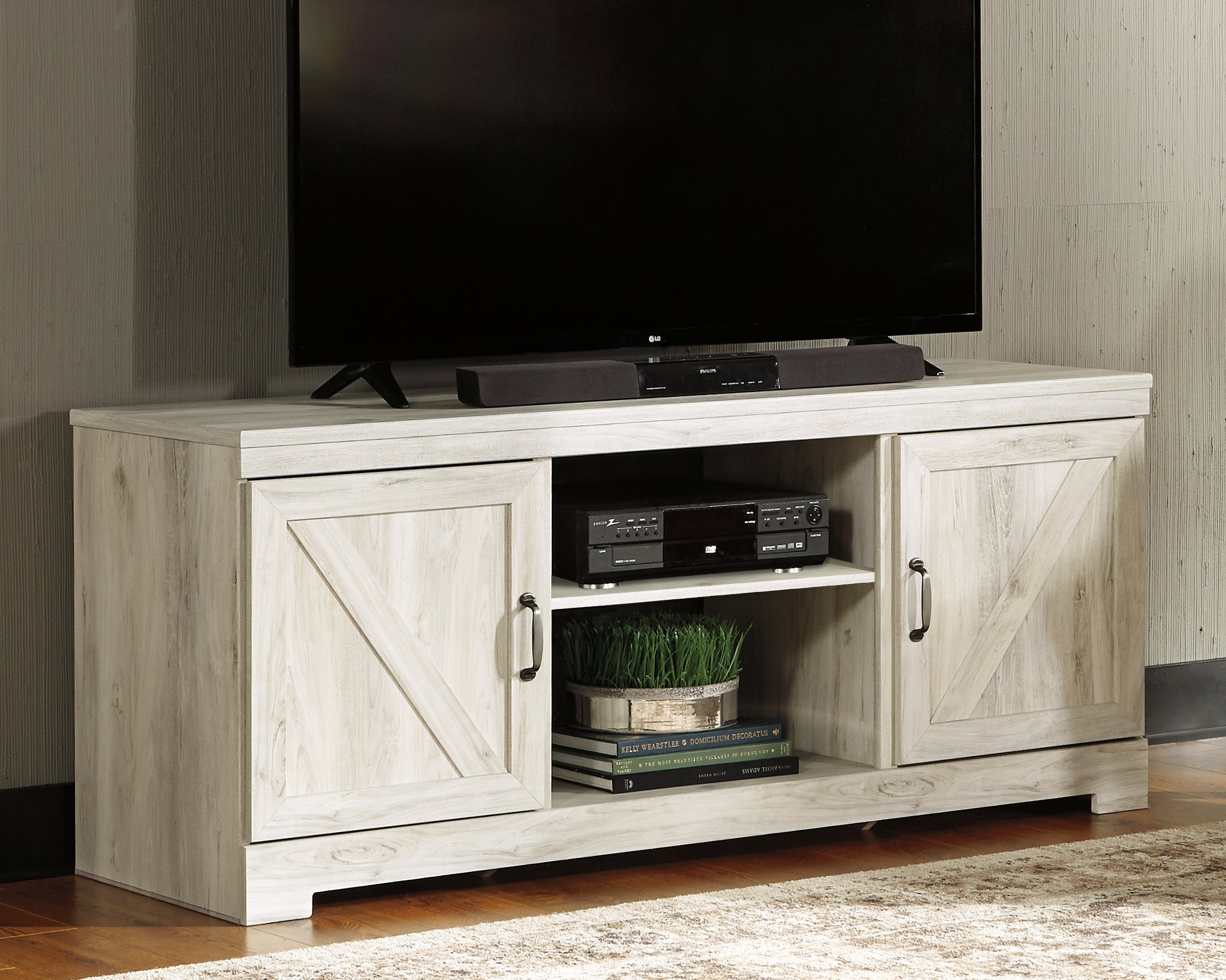 Tampa Furniture Outlet Lutz - Ashley Furniture - Bellaby TV Stand - 63" / Whitewash - W331-68