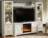 Tampa Furniture Outlet Lutz - Ashley Furniture - Bellaby 4-Piece Entertainment Center with Fireplace - 4-Piece Entertainment Center with Fireplace / Whitewash - W331W5