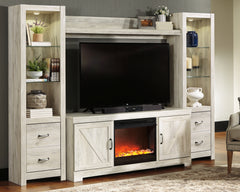 Tampa Furniture Outlet Lutz - Ashley Furniture - Bellaby 4-Piece Entertainment Center with Fireplace - 4-Piece Entertainment Center with Fireplace / Whitewash - W331W5