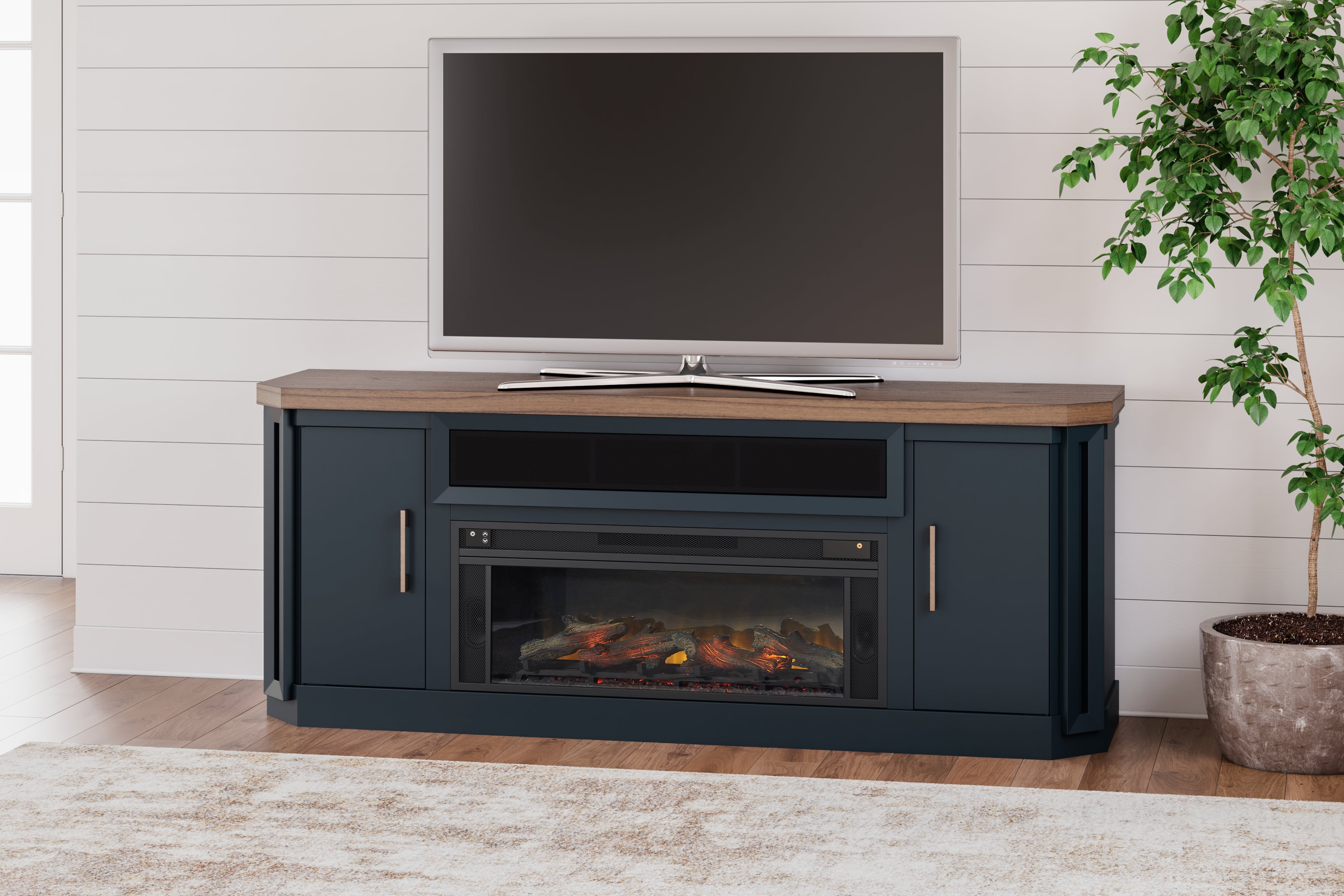 Tampa Furniture Outlet Lutz - Ashley Furniture - Landocken 83" TV Stand with Electric Fireplace - 83" TV Stand with Electric Fireplace / Two-tone - W402W1