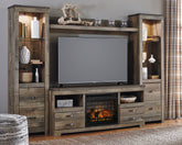 Tampa Furniture Outlet Lutz - Ashley Furniture - Trinell 4-Piece Entertainment Center with Electric Fireplace - 4-Piece Entertainment Center with Electric Fireplace / Brown - W446W8
