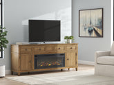 Tampa Furniture Outlet Lutz - Ashley Furniture - Sharlance 81" TV Stand with Electric Fireplace - 81" TV Stand with Electric Fireplace / Light Brown - W655W1