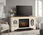 Tampa Furniture Outlet Lutz - Ashley Furniture - Realyn 74" TV Stand with Electric Fireplace - 74" TV Stand with Electric Fireplace / Chipped White - W743W2