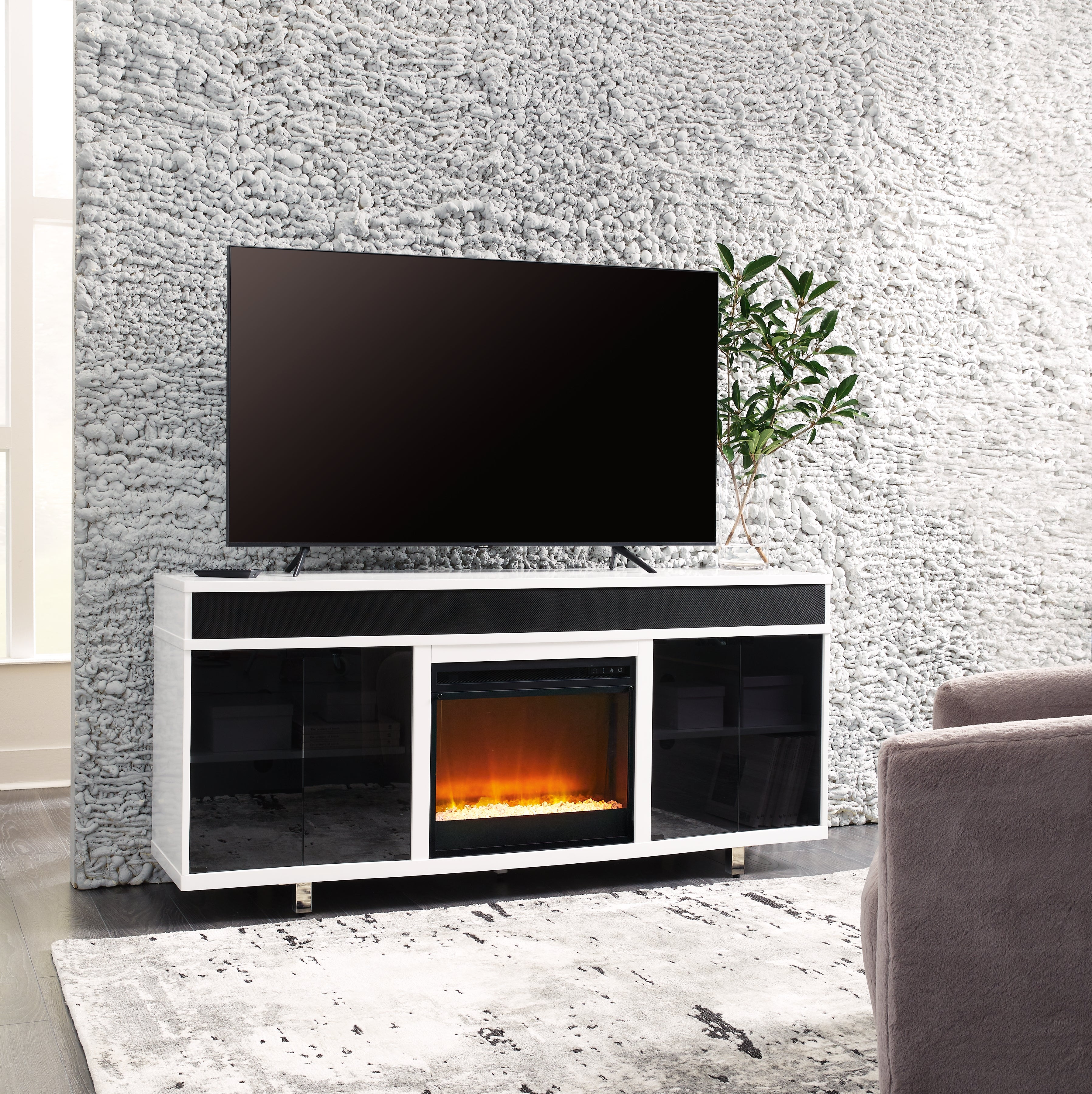 Tampa Furniture Outlet Lutz - Ashley Furniture - Gardoni 72" TV Stand with Electric Fireplace - 72" TV Stand with Electric Fireplace / White/Black - W756W1