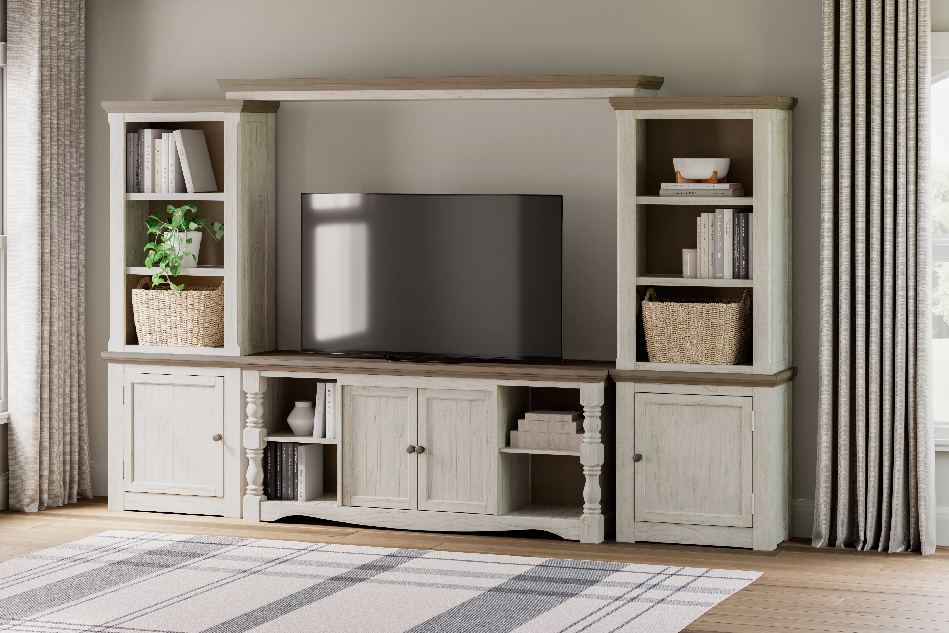 Tampa Furniture Outlet Lutz - Ashley Furniture - Havalance Entertainment Center - 4-Piece Entertainment Center / Two-tone - W814W1