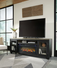 Tampa Furniture Outlet Lutz - Ashley Furniture - Foyland 83" TV Stand with Electric Fireplace - 83" TV Stand with Electric Fireplace / Black/Brown - W989W1
