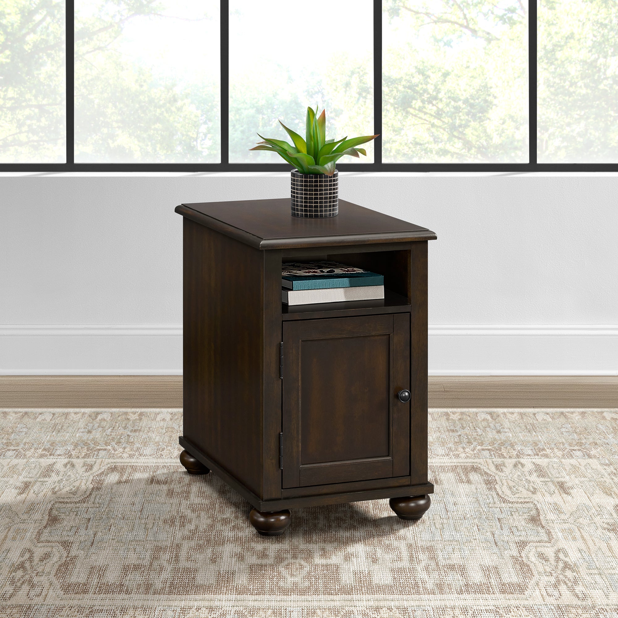 Wagner Chairside Table with USB in Cherry – SKU T-15740-5-CST | Elements
