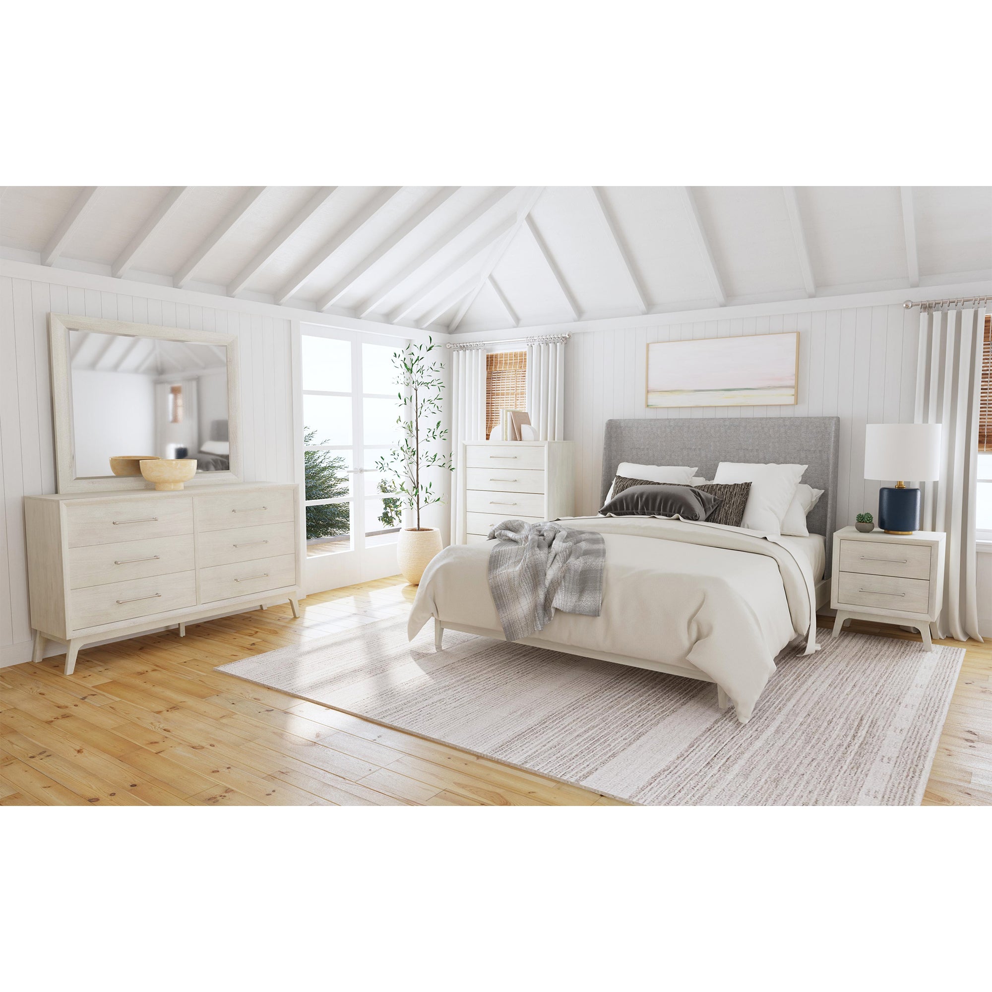 Westland Full UPH Bed with Grey Fabric in Almond – SKU B-13000-6-FUB | Elements