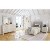 Westland Twin UPH Bed with Grey Fabric in Almond – SKU B-13000-6-TUB | Elements