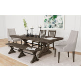 Yellowstone Dining Host Chair with Grey Fabric in Medium Brown (2 Per Carton) – SKU D-12830-3-AC | Elements