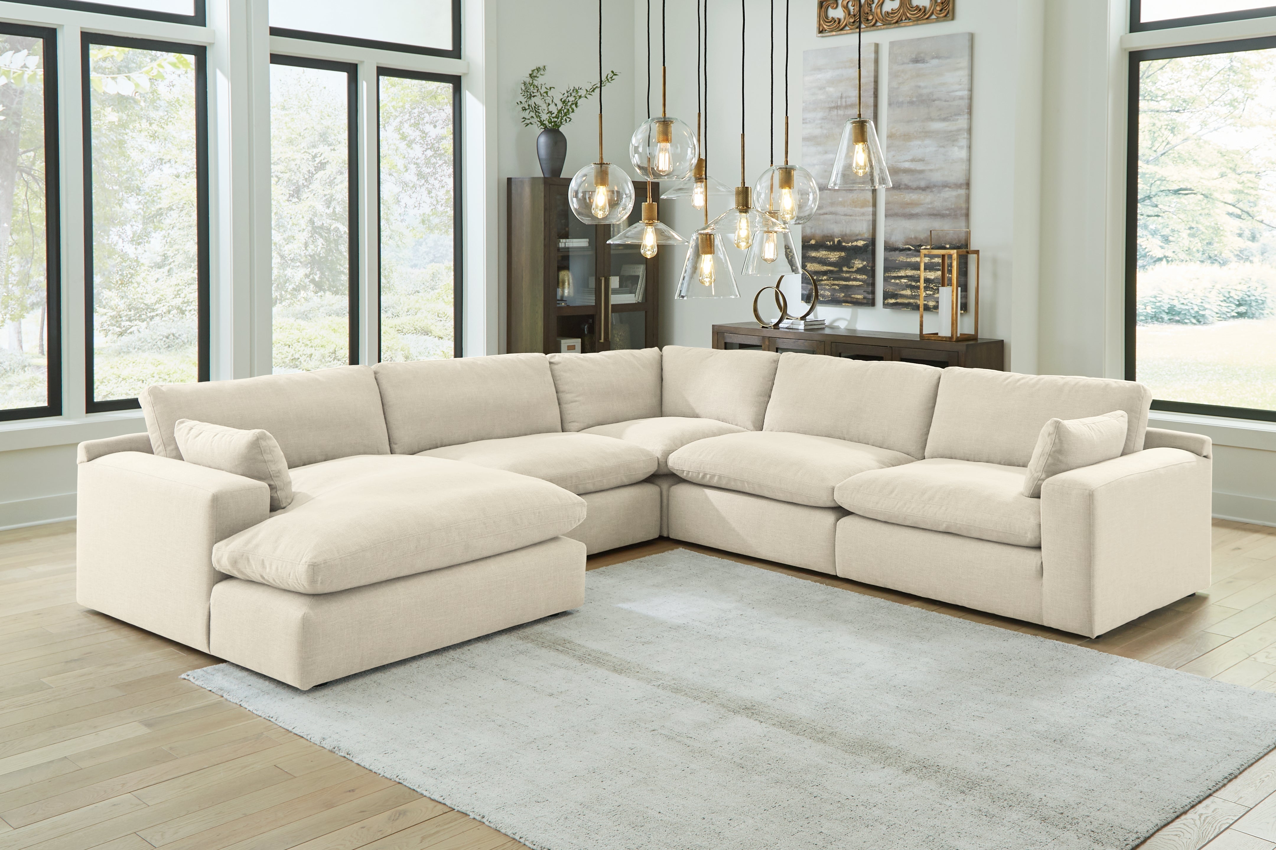 Tampa Furniture Outlet Lutz - Ashley Furniture - Elyza Sectional - RAF 5-Piece Sectional with Chaise / Linen - 10006S6