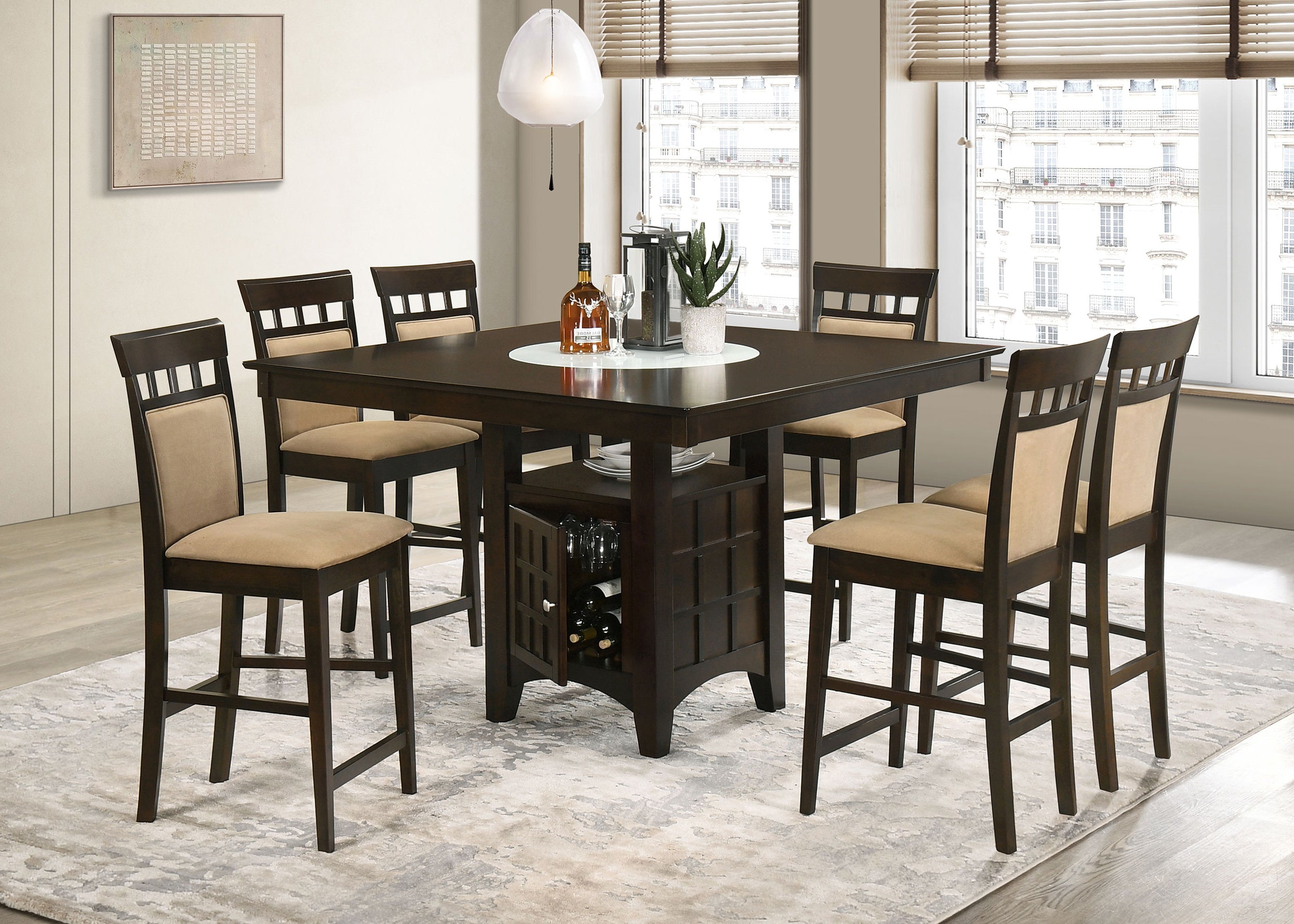 Tampa Furniture Outlet - Coaster - Gabriel 7-piece Square Counter Height Dining Set Cappuccino - 100438-S7A