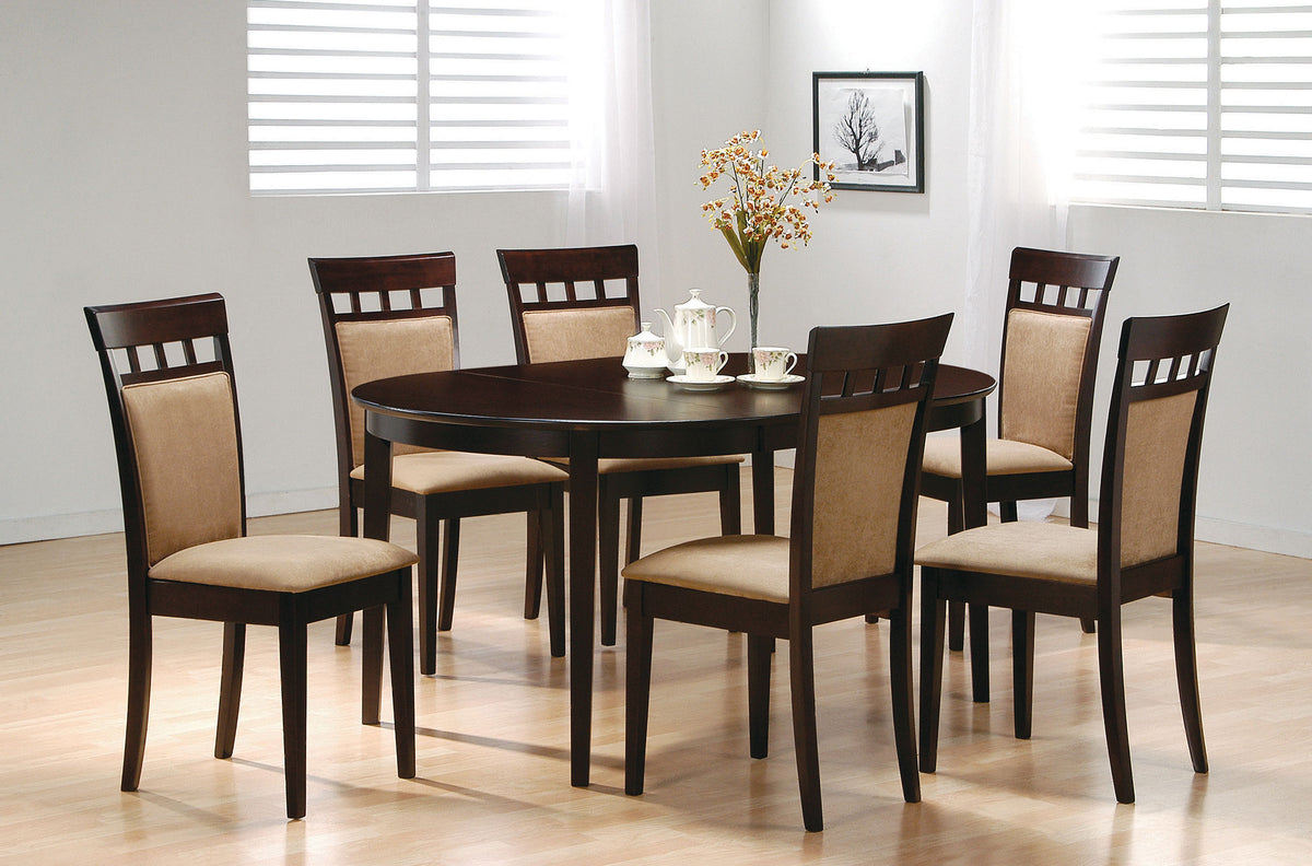Tampa Furniture Outlet - Coaster - Gabriel 7-piece Extension Leaf Dining Table Set Cappuccino - 100770-S7A