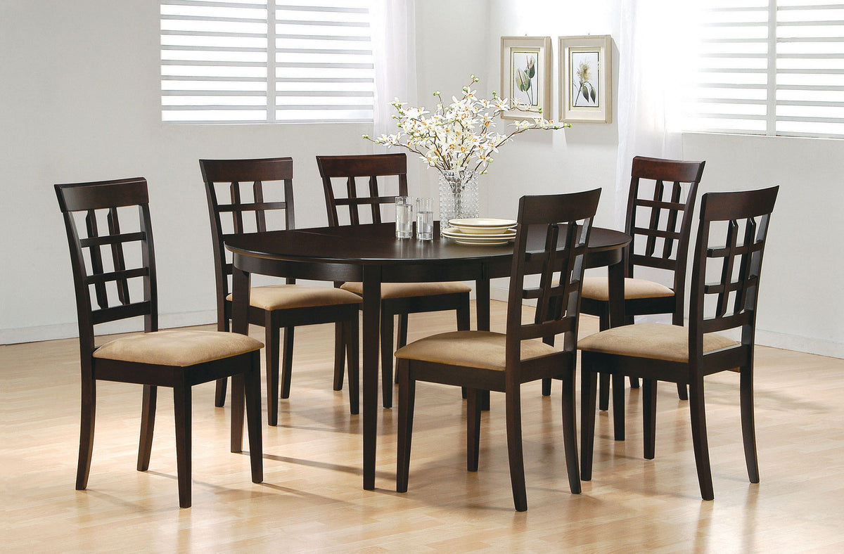 Tampa Furniture Outlet - Coaster - Gabriel 7-piece Extension Leaf Dining Table Set Cappuccino - 100770-S7