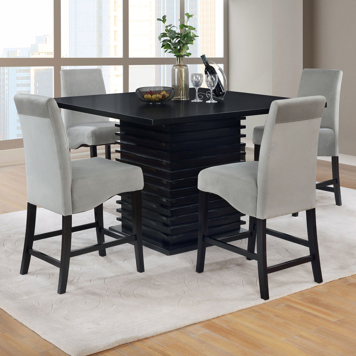 Tampa Furniture Outlet - Coaster - Stanton 5-piece Square Counter Height Dining Table Set Grey - 102068-S5