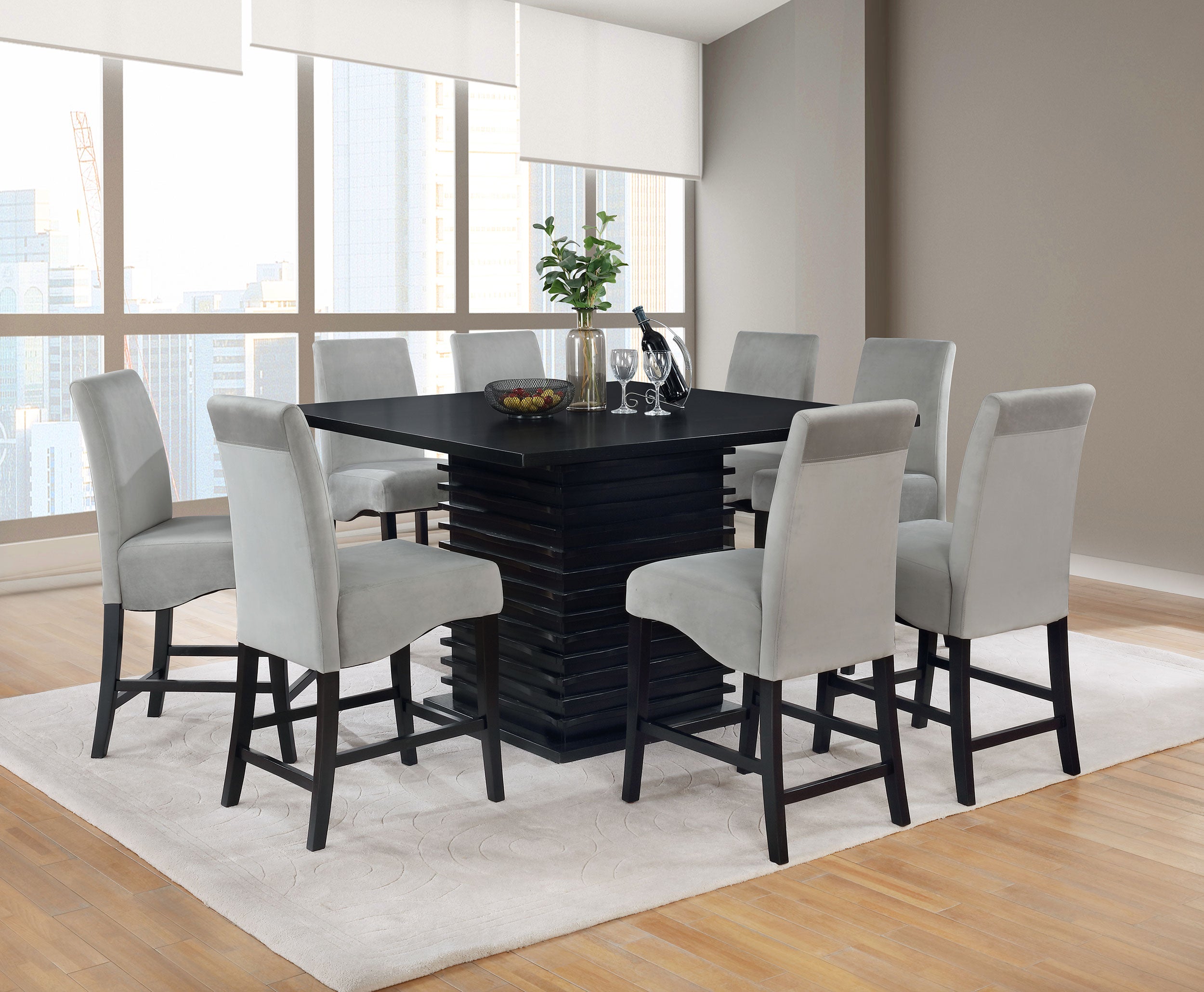 Tampa Furniture Outlet - Coaster - Stanton 9-piece Square Counter Height Dining Table Set Grey - 102068-S9