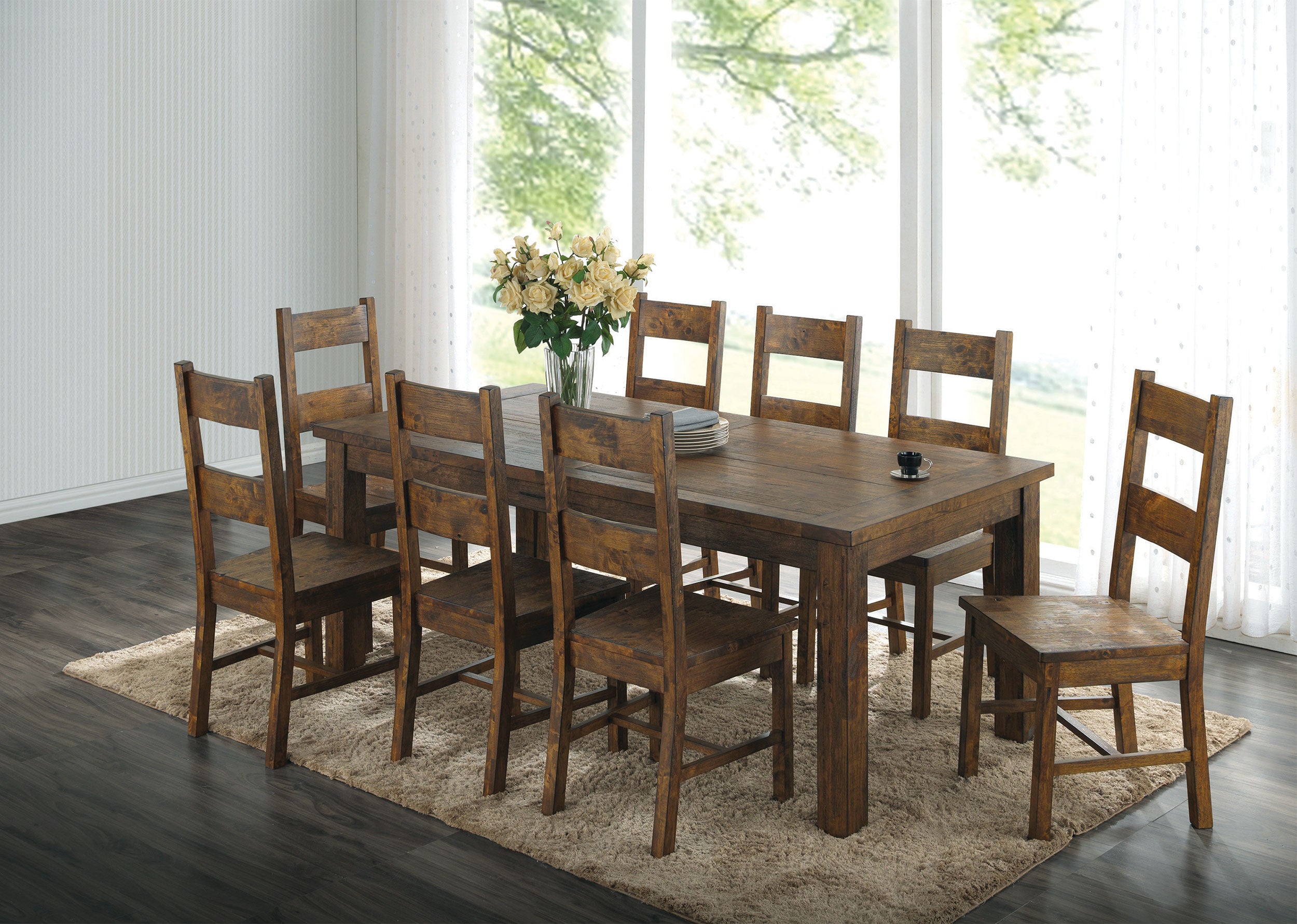 Tampa Furniture Outlet - Coaster - Coleman 9-piece Rectangular Dining Set Rustic Golden Brown - 107041-S9