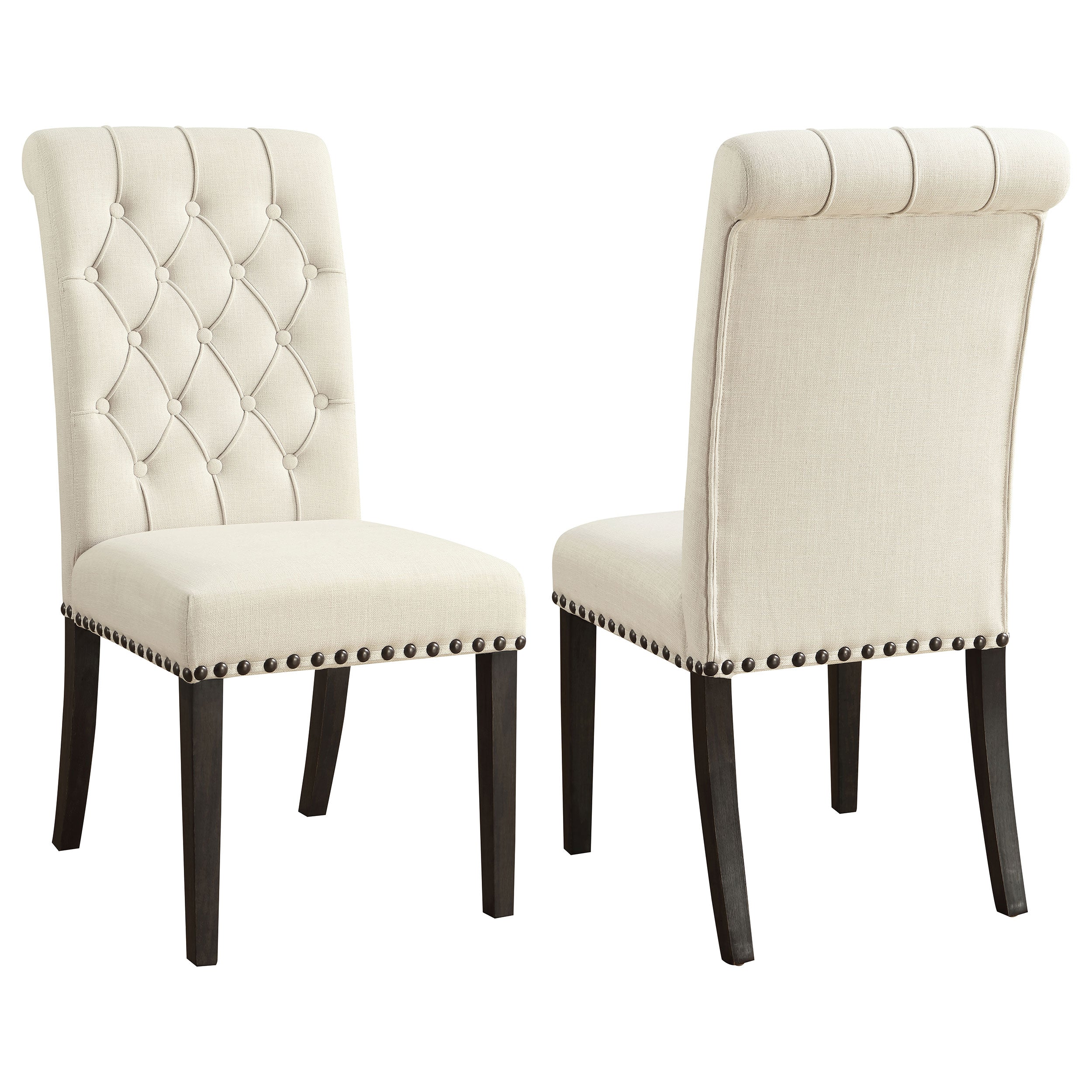 Tampa Furniture Outlet - Coaster - Alana Upholstered Dining Side Chair Beige Smokey Black (Set of 2) - 107286