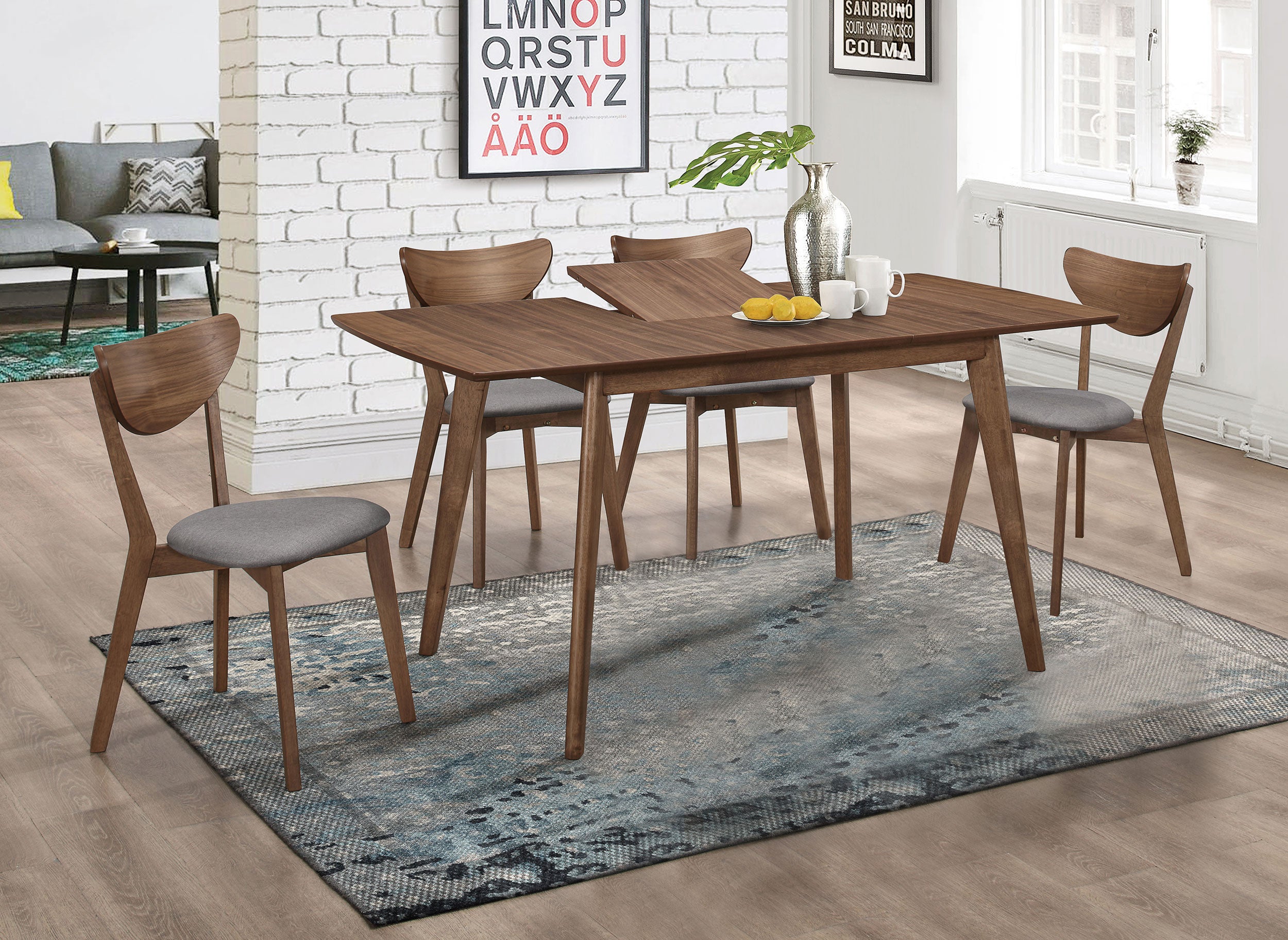 Tampa Furniture Outlet - Coaster - Alfredo 5-piece Butterfly Leaf Dining Set Natural Walnut - 108080-S5