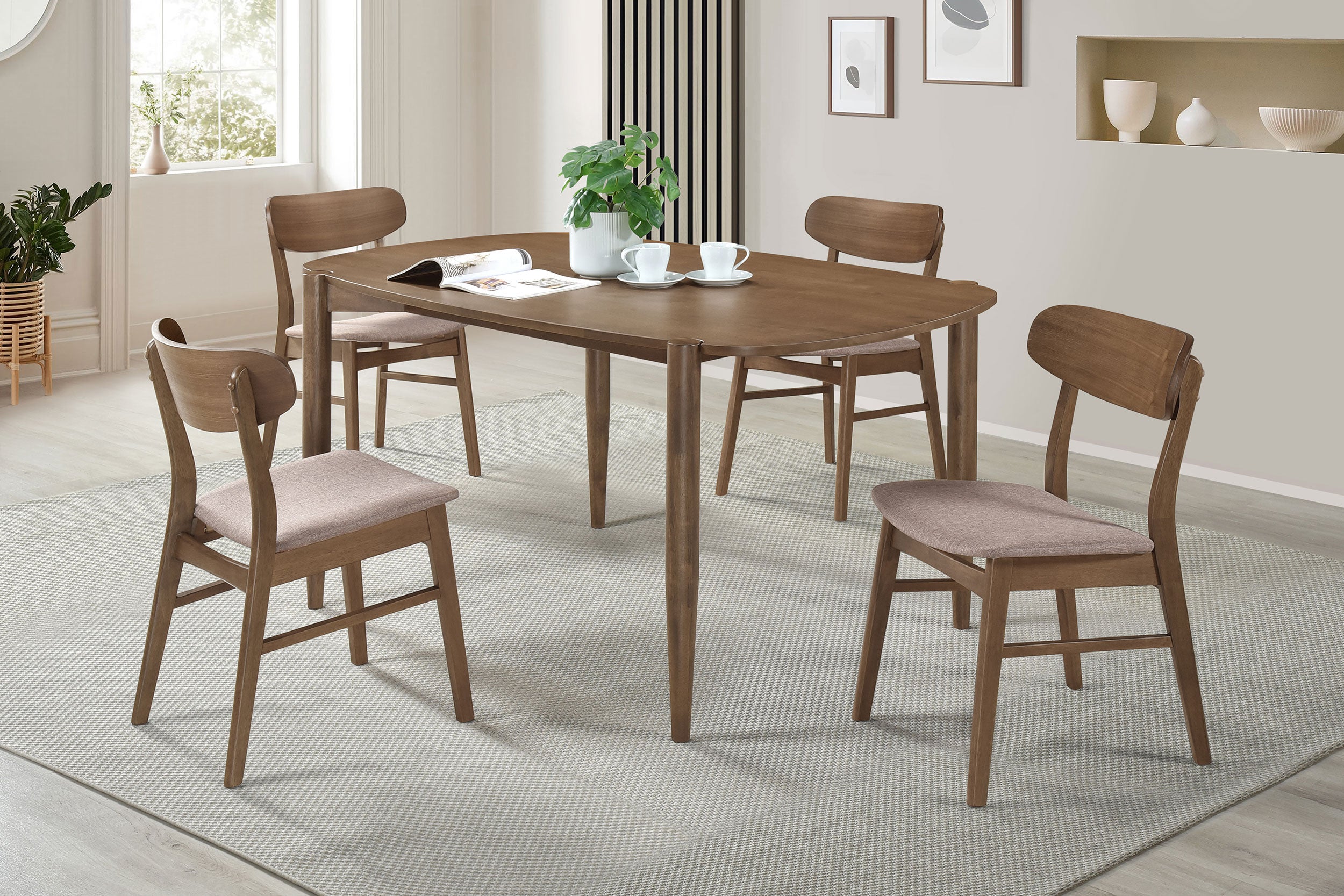 Tampa Furniture Outlet - Coaster - Dortch 5-piece Oval Solid Wood Dining Set Walnut - 108461-S5