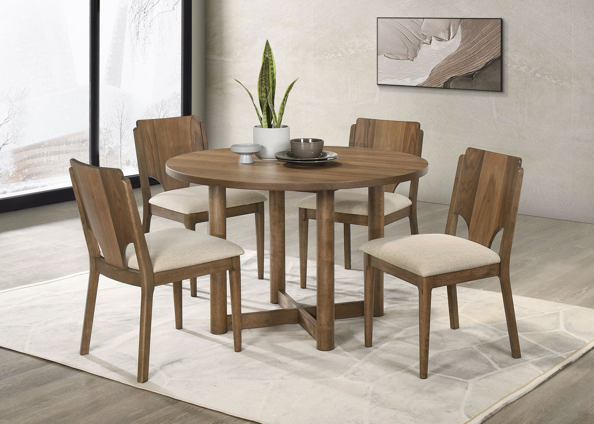 Tampa Furniture Outlet - Coaster - Crestmore 5-piece 46-inch Round Wood Dining Table Set Walnut - 108570-S5