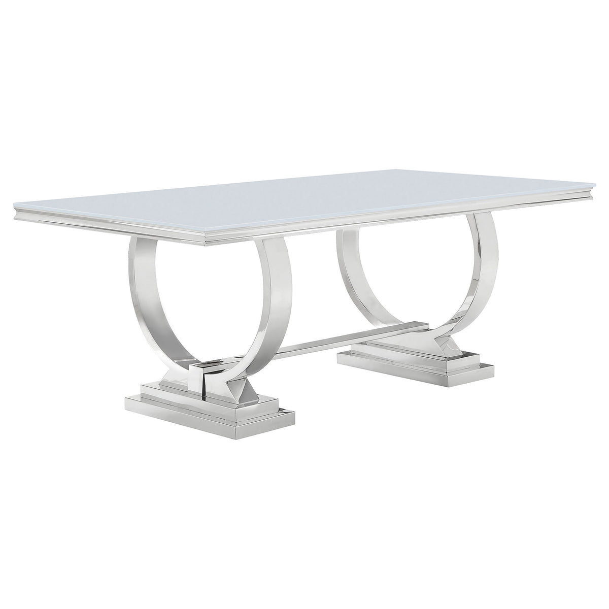 Tampa Furniture Outlet - Coaster - Antoine Rectangular 95-inch Glass Top Dining Table White - 108811