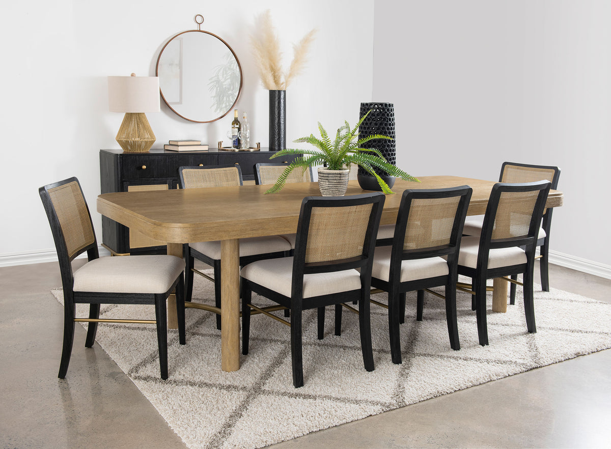 Tampa Furniture Outlet - Coaster - Arini 9-piece Extension Leaf Dining Table Set Sand Wash and Black - 108931-S9B
