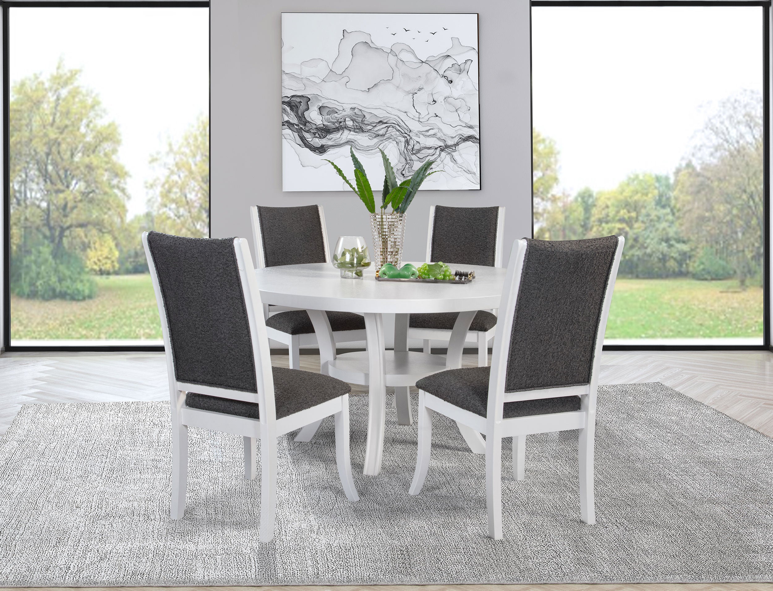 Tampa Furniture Outlet - Coaster - Judd 5-piece 54-inch Round Wood Dining Table Set Pearl White - 109330-S5