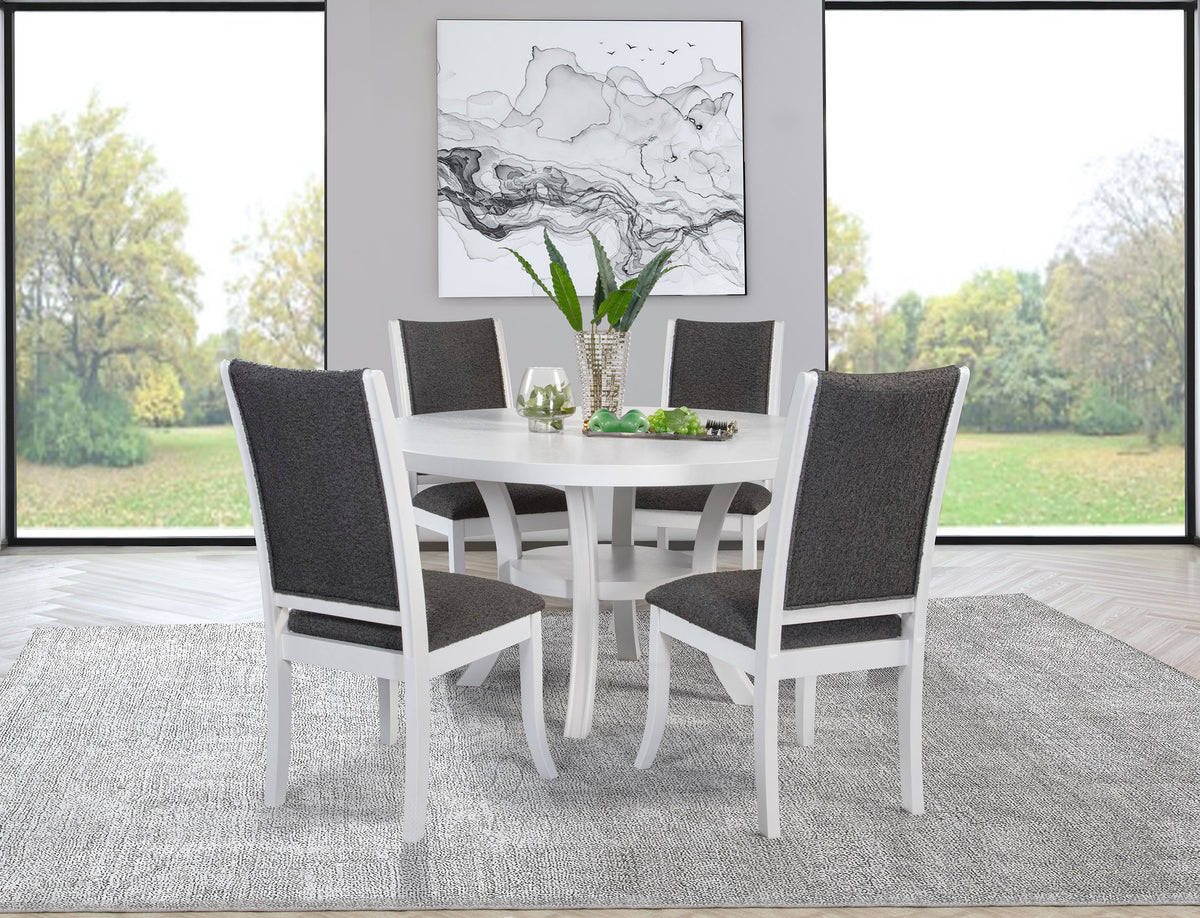 Tampa Furniture Outlet - Coaster - Judd 5-piece 54-inch Round Wood Dining Table Set Pearl White - 109330-S5