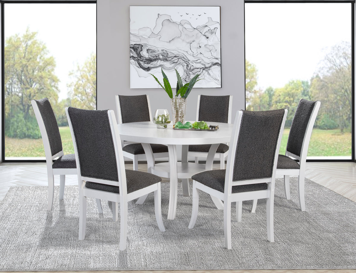 Tampa Furniture Outlet - Coaster - Judd 7-piece 54-inch Round Wood Dining Table Set Pearl White - 109330-S7