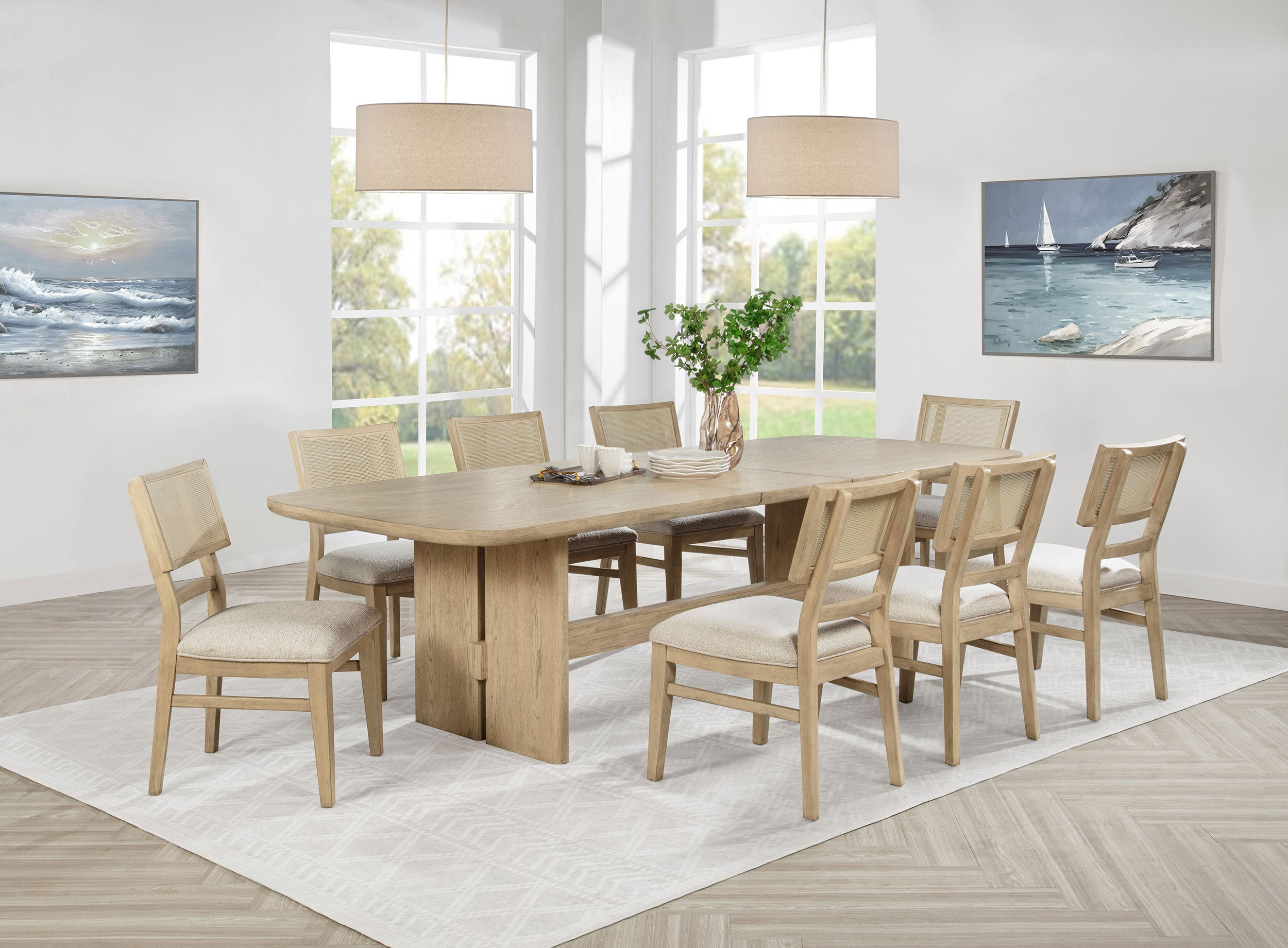 Tampa Furniture Outlet - Coaster - Kailani 9-piece Rectangular Wood Dining Table Set Beige Oak - 109381-S9