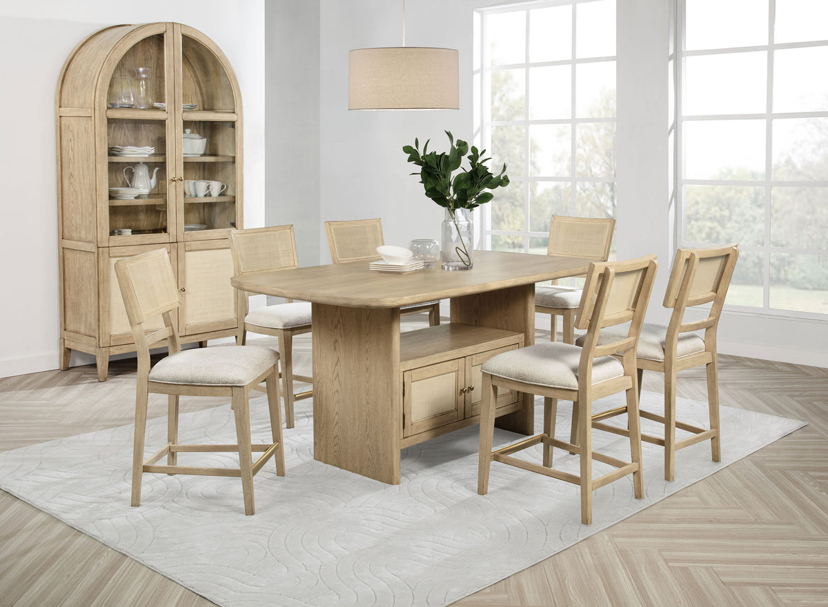 Tampa Furniture Outlet - Coaster - Kailani 8-piece Counter Dining Set with Cabinet Beige Oak - 109388-S8