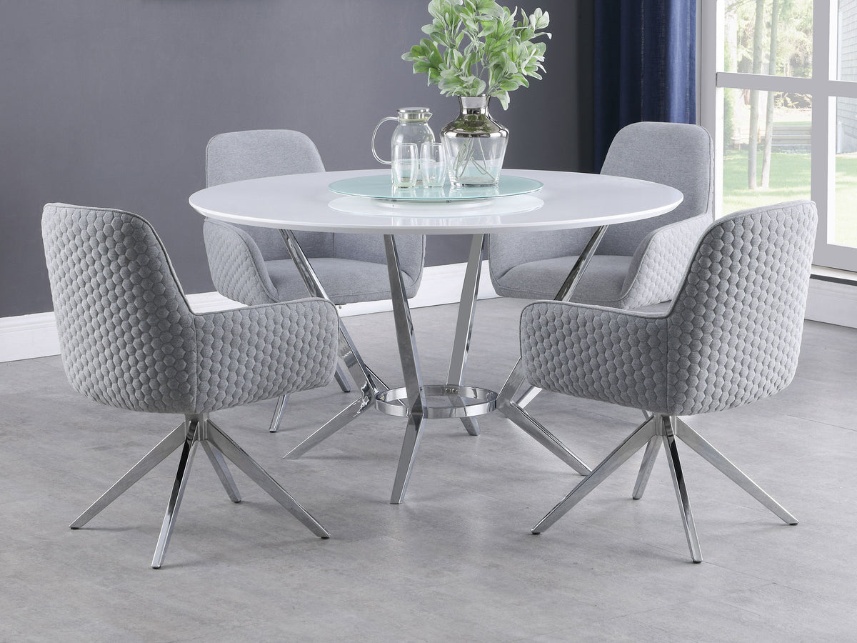 Tampa Furniture Outlet - Coaster - Abby 5-piece Round Dining Table Set White High Gloss - 110321-S5