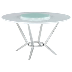 Tampa Furniture Outlet - Coaster - Abby Round 54-inch Lazy Susan Dining Table White High Gloss - 110321