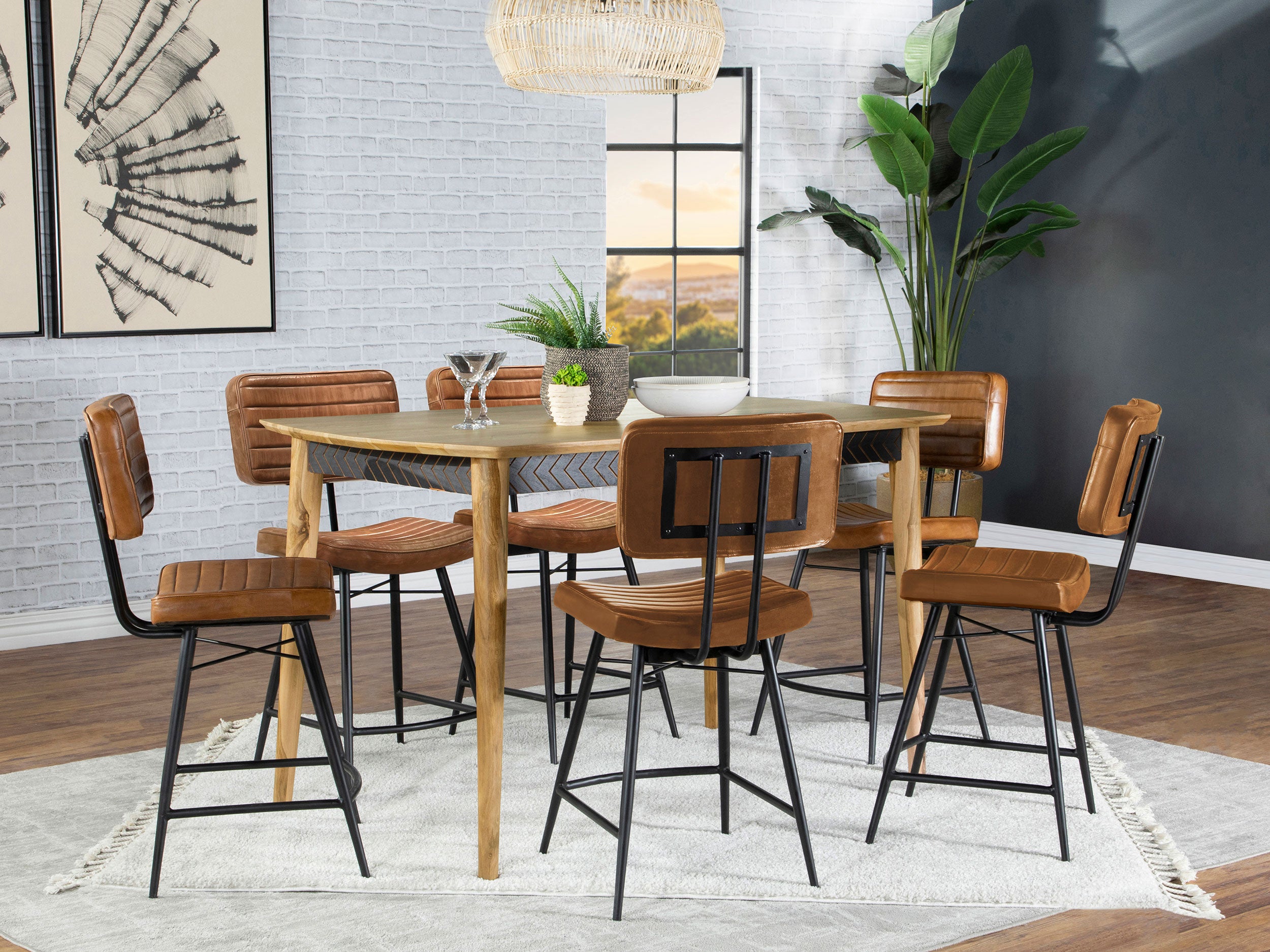 Tampa Furniture Outlet - Coaster - Partridge 7-piece Counter Dining Set Sheesham and Camel - 110578-S7C