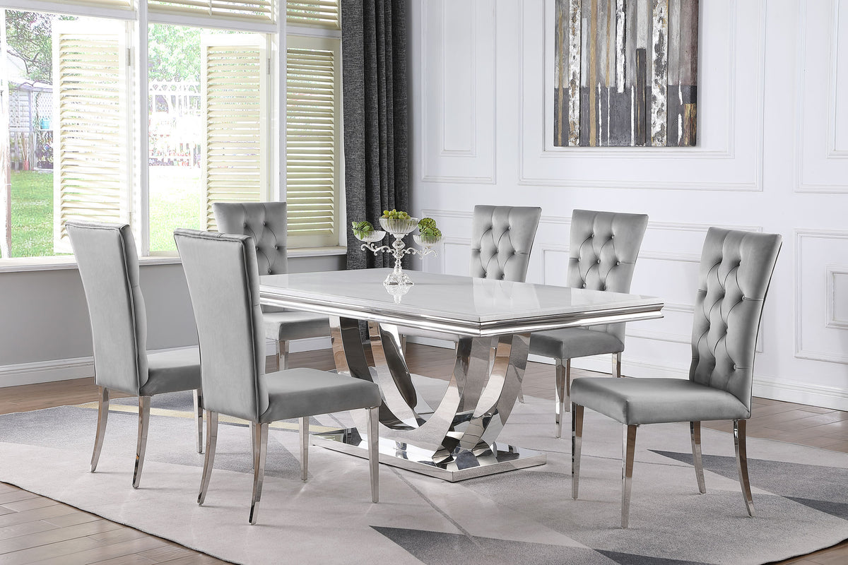 Tampa Furniture Outlet - Coaster - Kerwin 7-piece Rectangular Dining Table Set Grey and Chrome - 111101-S7G