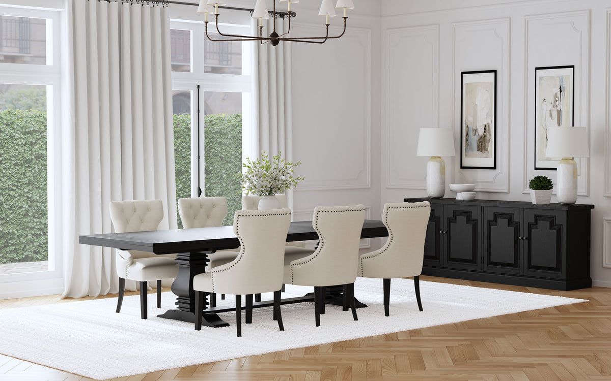 Tampa Furniture Outlet - Coaster - Florence 7-piece 126-inch Extension Dining Table Set Distressed Black - 115531-S7B