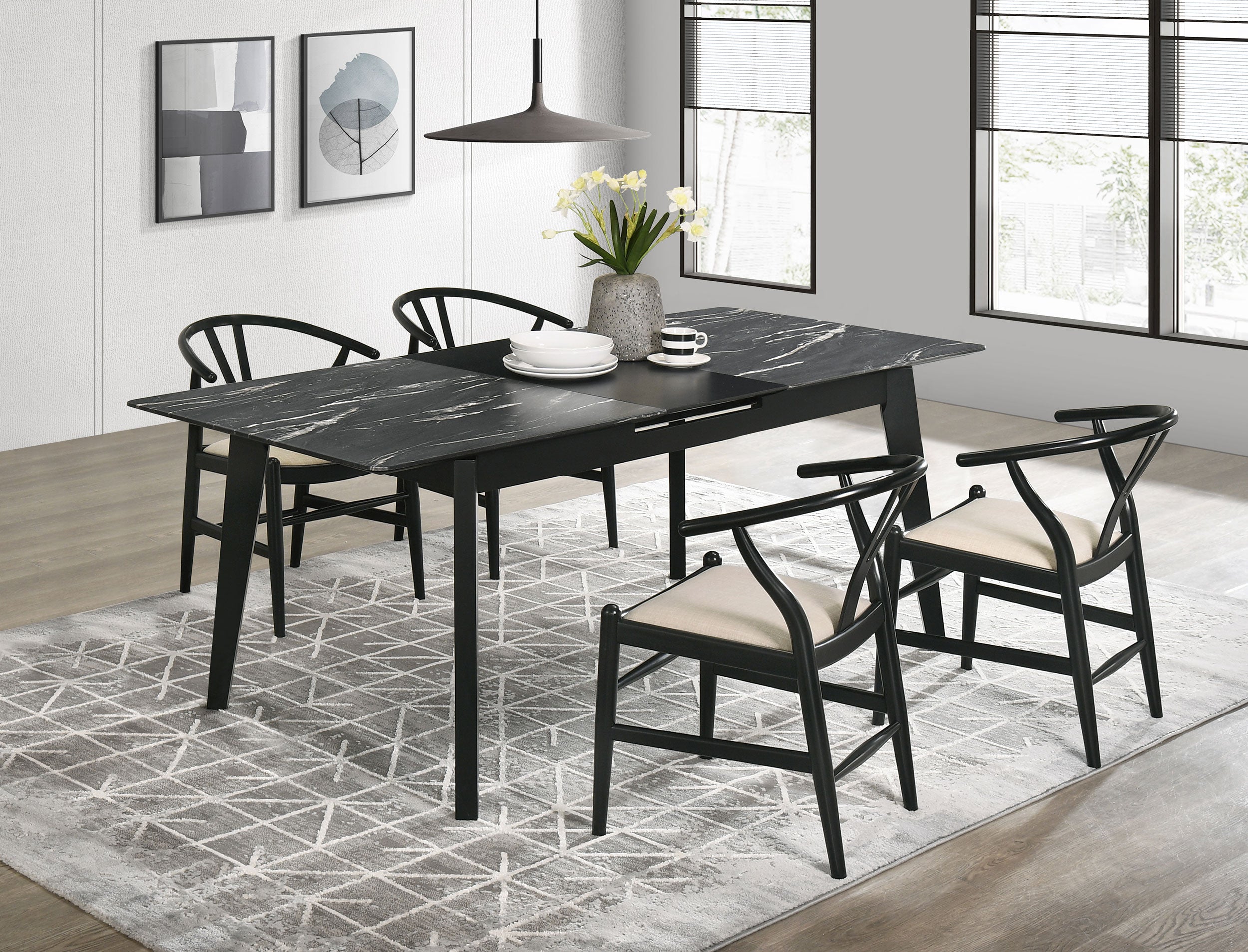 Tampa Furniture Outlet - Coaster - Crestmont 5-piece Extension Leaf Dining Table Set Black - 121251-S5