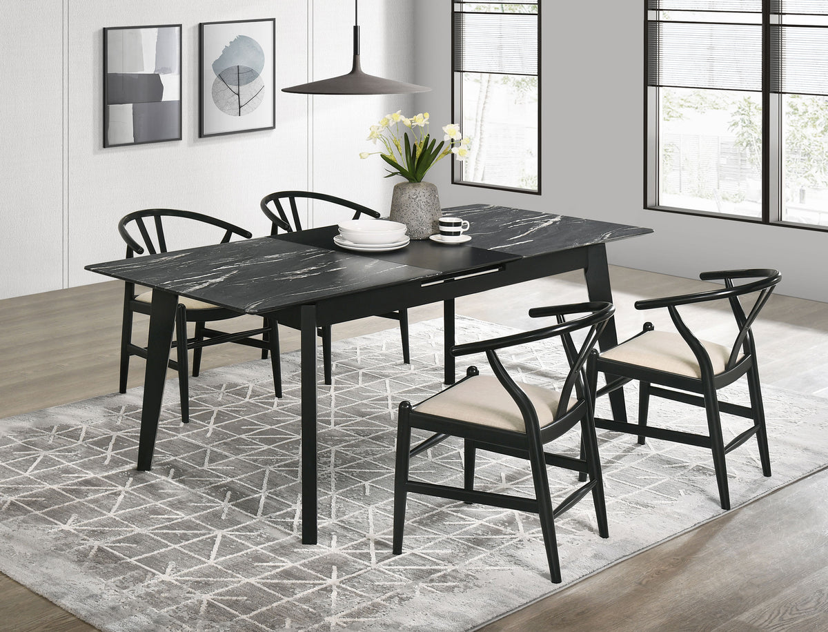Tampa Furniture Outlet - Coaster - Crestmont 5-piece Extension Leaf Dining Table Set Black - 121251-S5