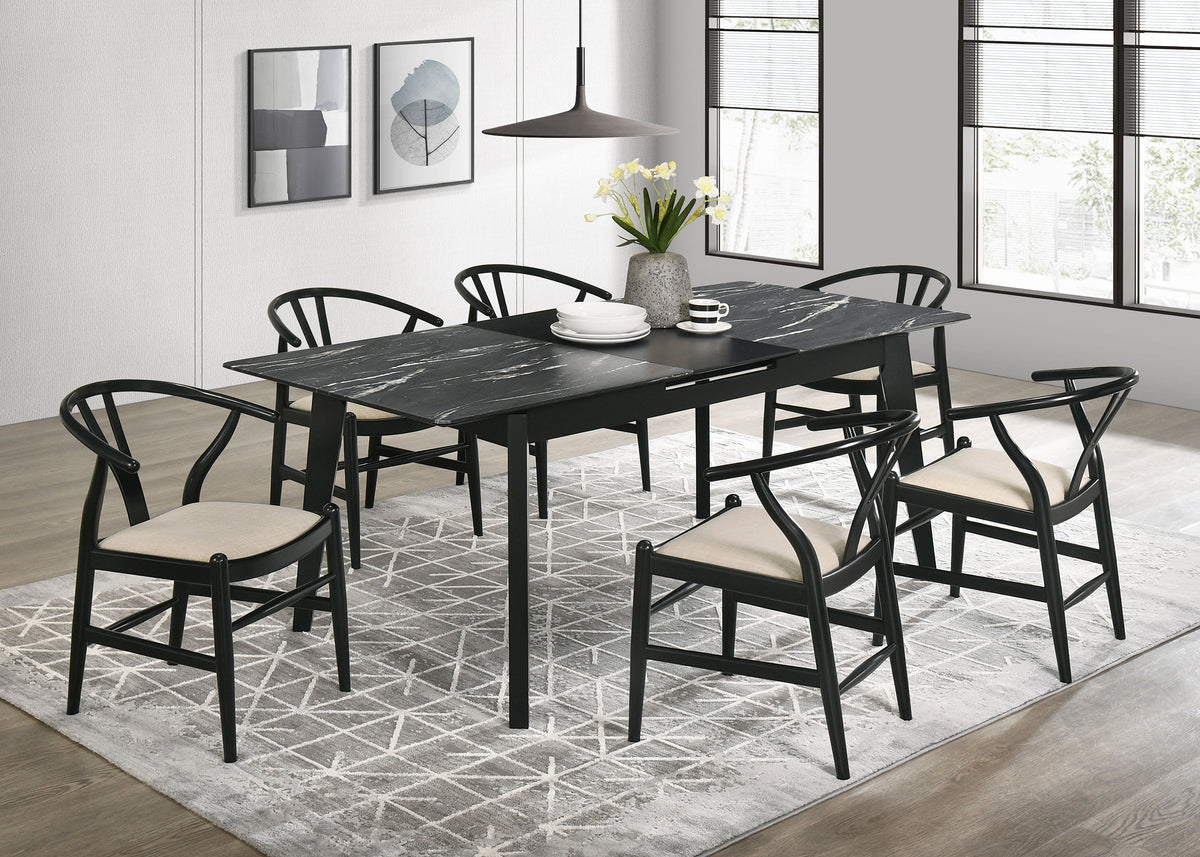 Tampa Furniture Outlet - Coaster - Crestmont 7-piece Extension Leaf Dining Table Set Black - 121251-S7