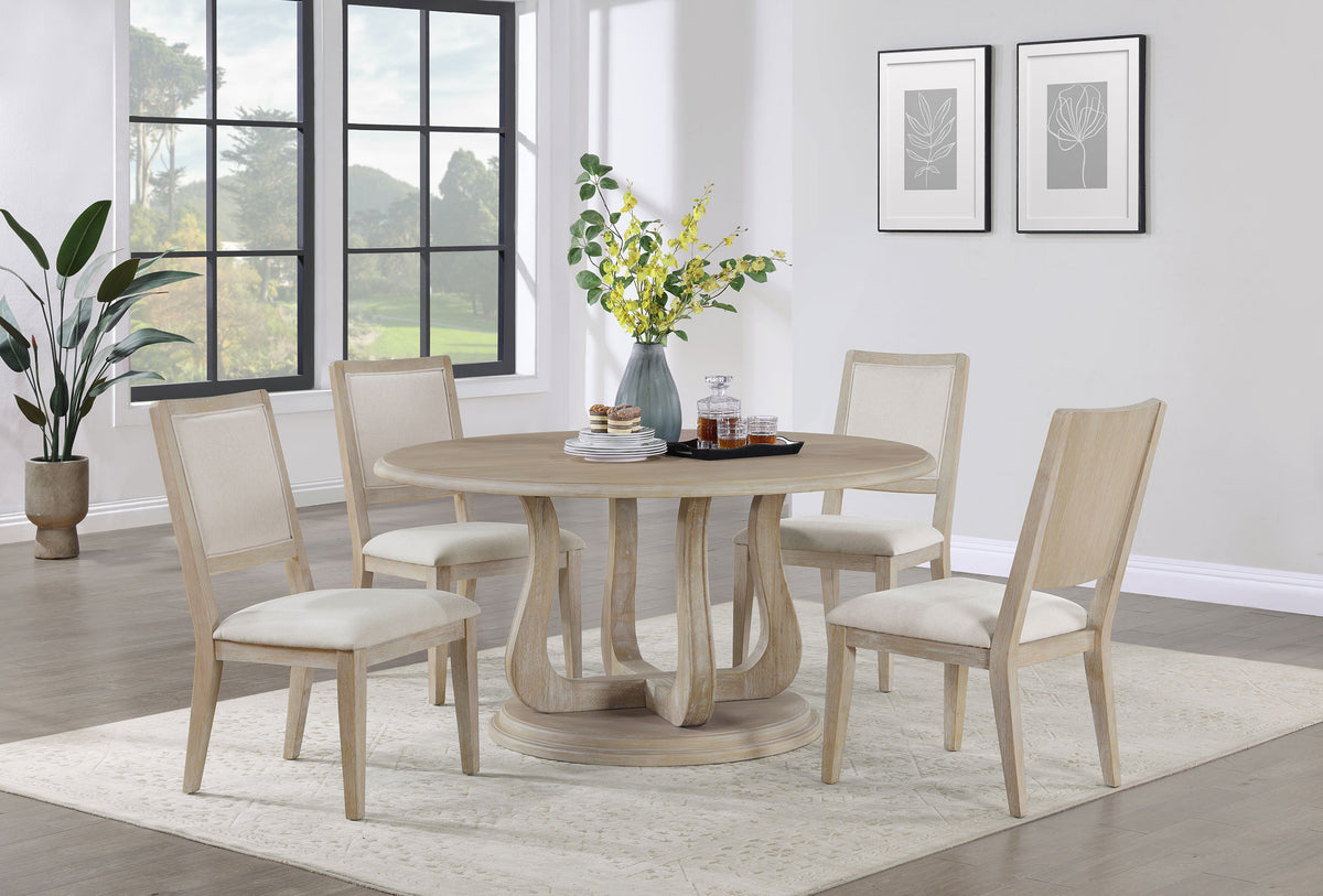 Tampa Furniture Outlet - Coaster - Trofello 5-piece Round Dining Table Set White Washed - 123120-S5
