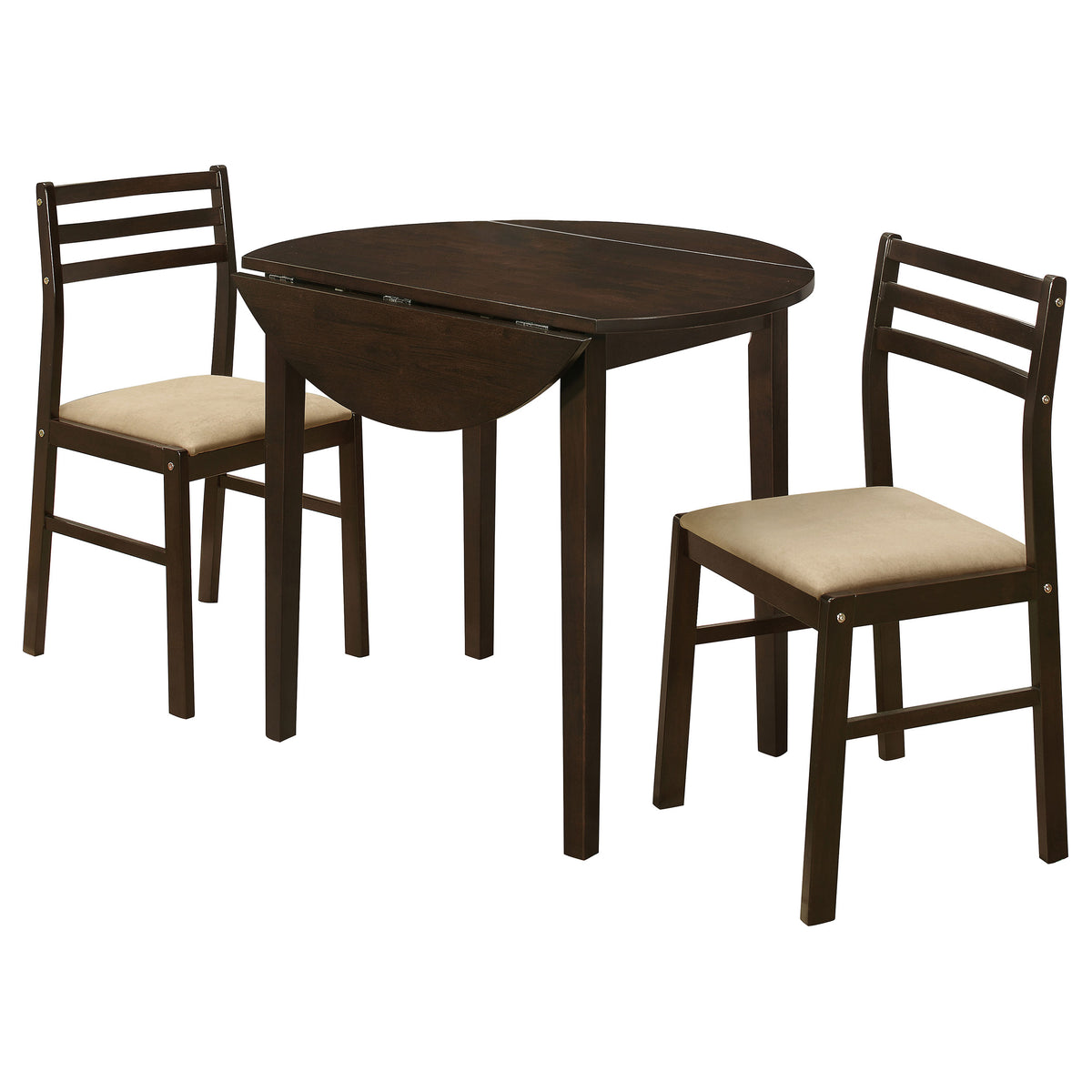 Tampa Furniture Outlet - Coaster - Bucknell 3-piece Round Drop Leaf Dining Table Set Cappuccino - 130005