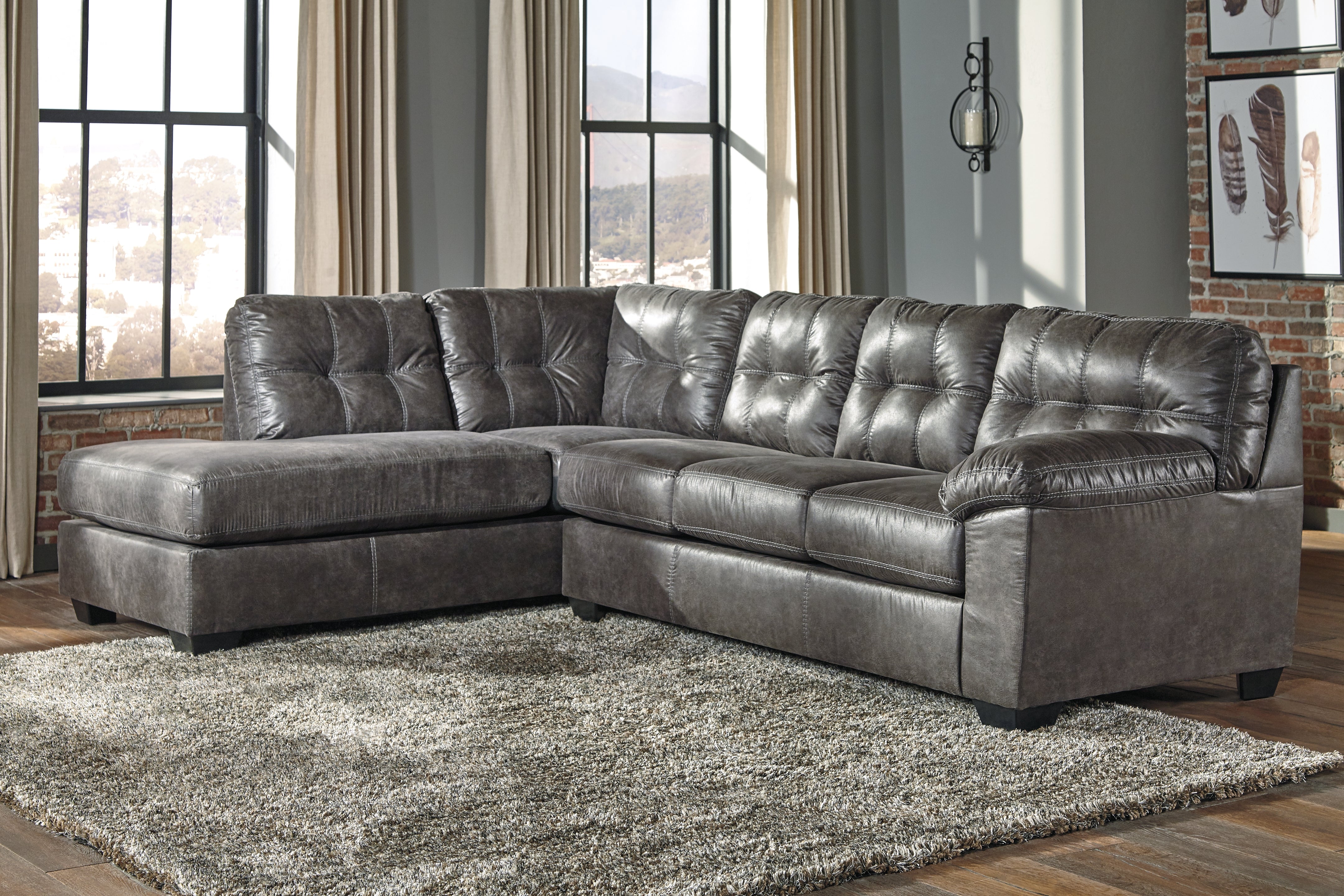 Tampa Furniture Outlet Lutz - Ashley Furniture - Fallston Sectional - RAF 2-Piece Sectional with Chaise / Slate - 17221S1