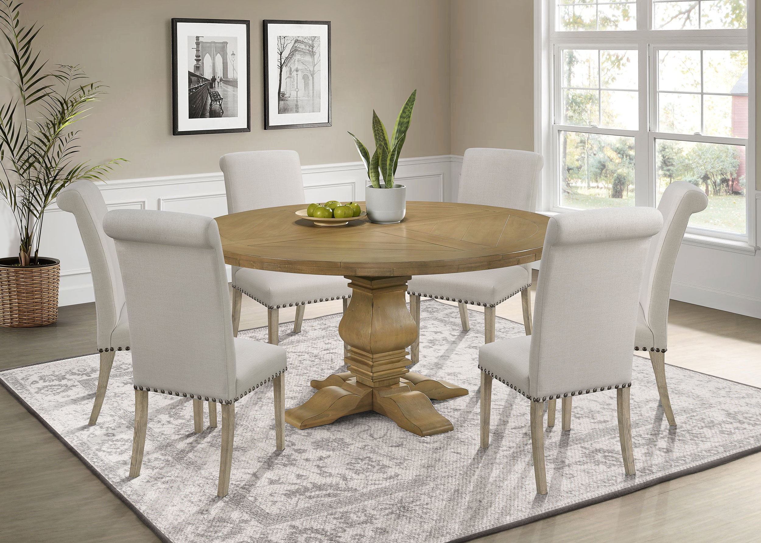 Tampa Furniture Outlet - Coaster - Florence 7-piece Round Dining Table Set Rustic Honey - 180200-S7B