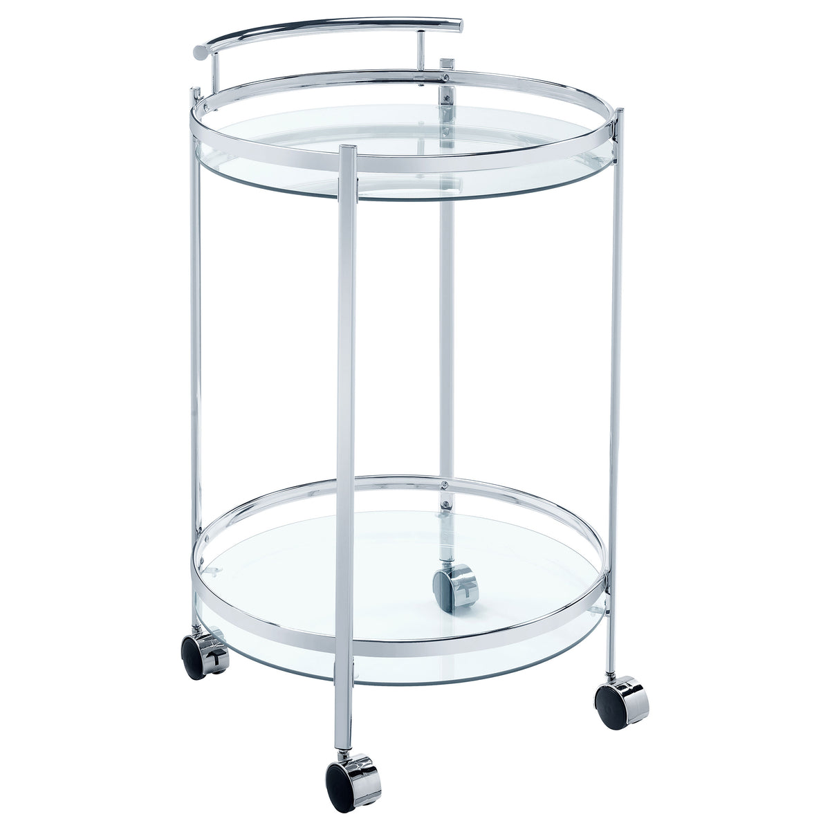 Tampa Furniture Outlet - Coaster - Chrissy Round Glass Shelf Metal Bar Cart Chrome - 181367